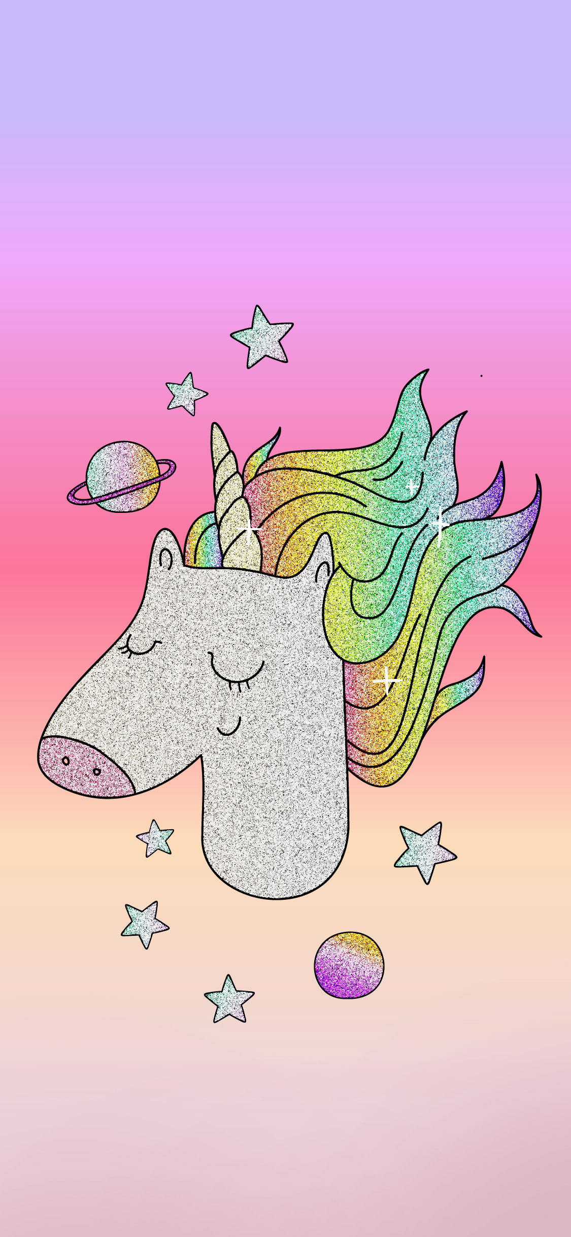 glittery unicorn, rainbow mane, stars, Full HD Phone Wallpaper