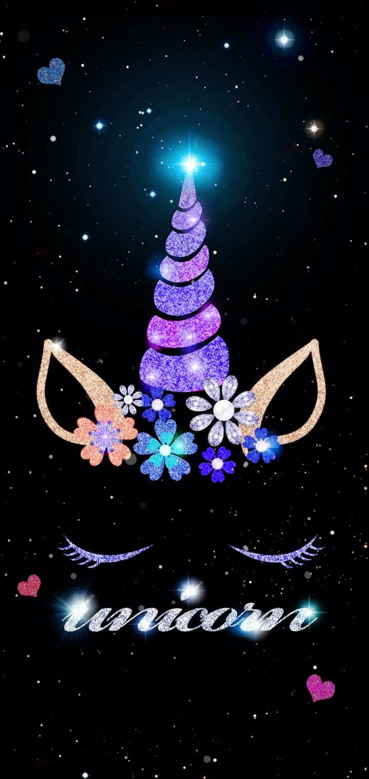 glittering unicorn horn, unicorn ears, colorful flowers, HD Phone Wallpaper