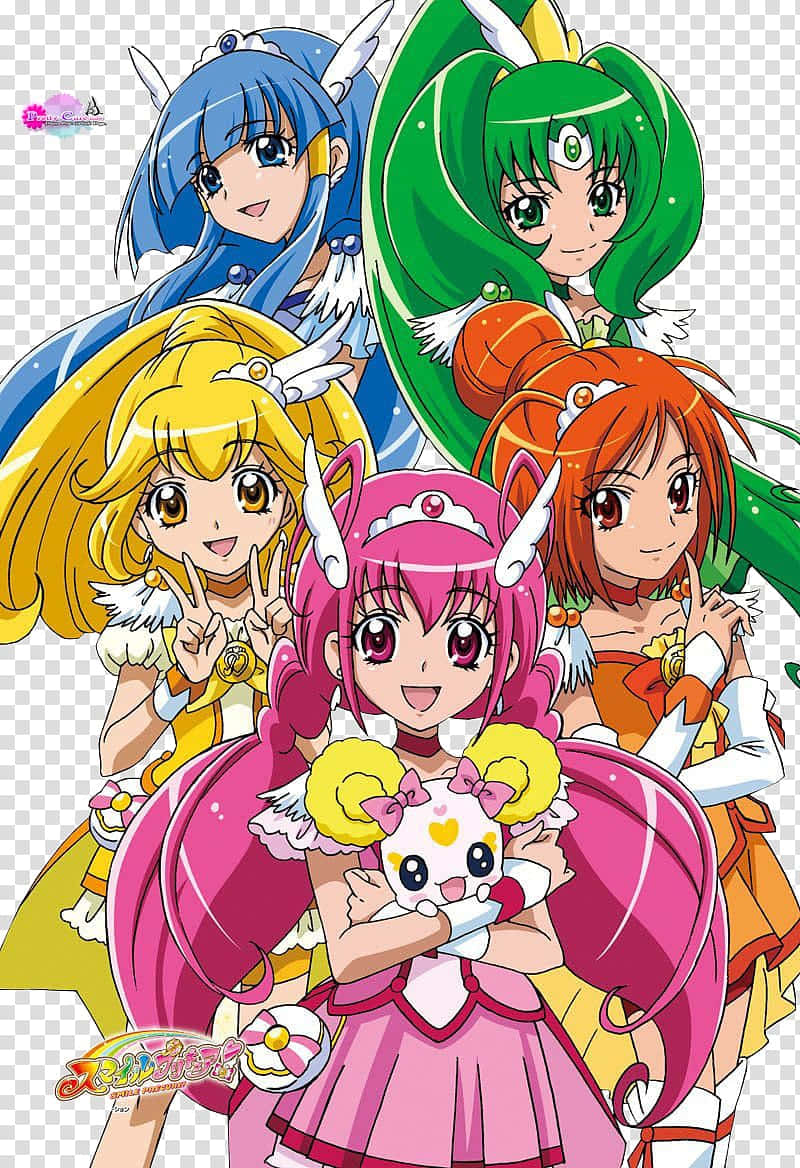 Glitter Force, anime girls, colorful magical outfits, SD Phone Wallpaper