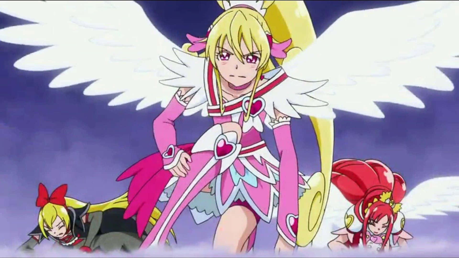 Glitter Force, blonde anime girl, white wings, Full HD Desktop Wallpaper