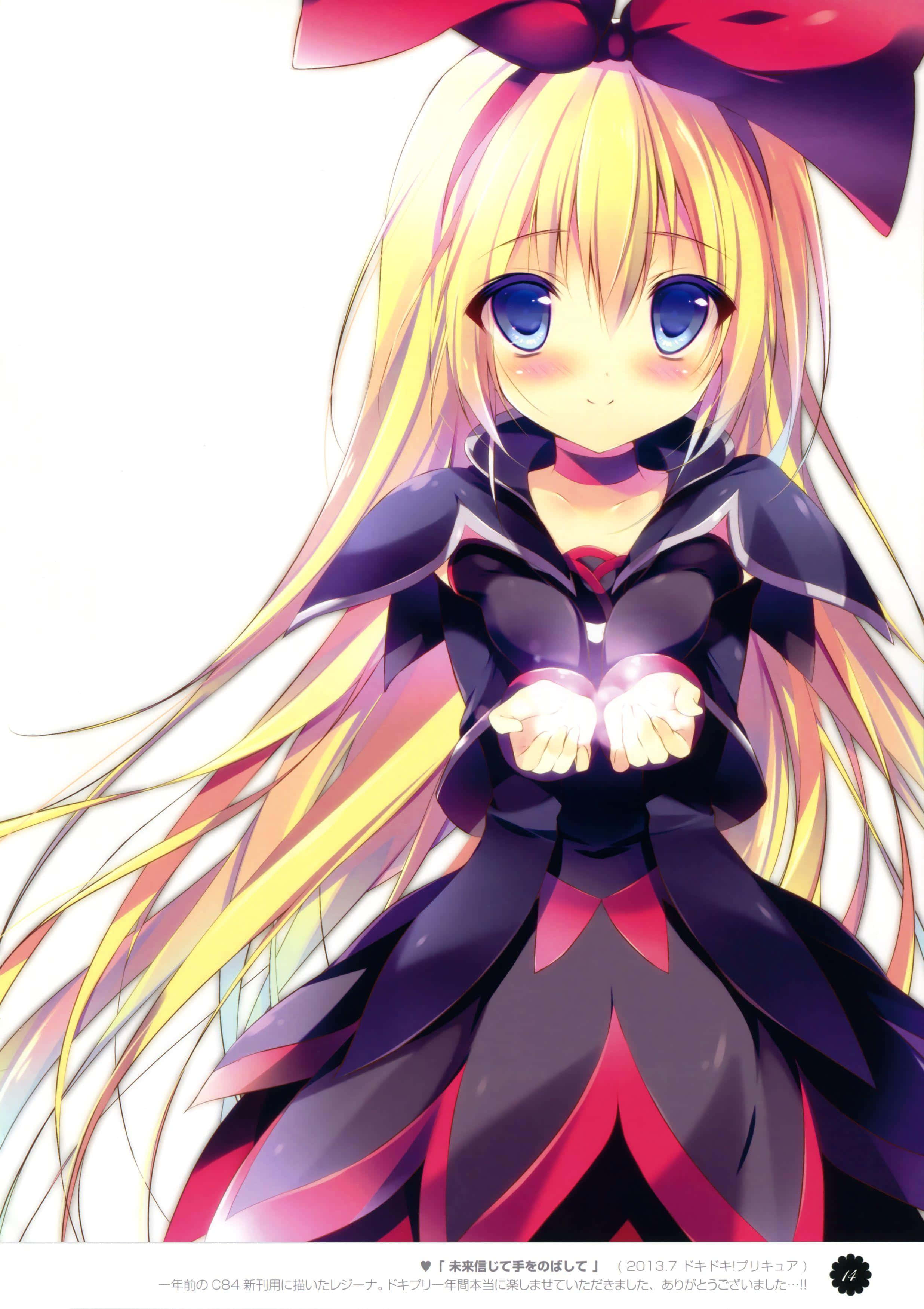 Glitter Force, long blonde hair, red bow, 2K Phone Wallpaper
