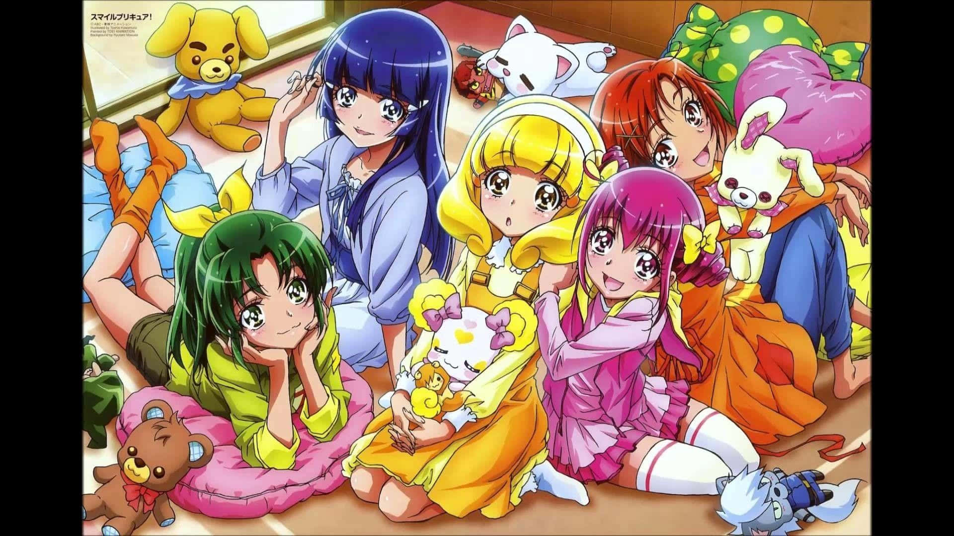 Glitter Force, anime girls, colorful hair, Full HD Desktop Wallpaper