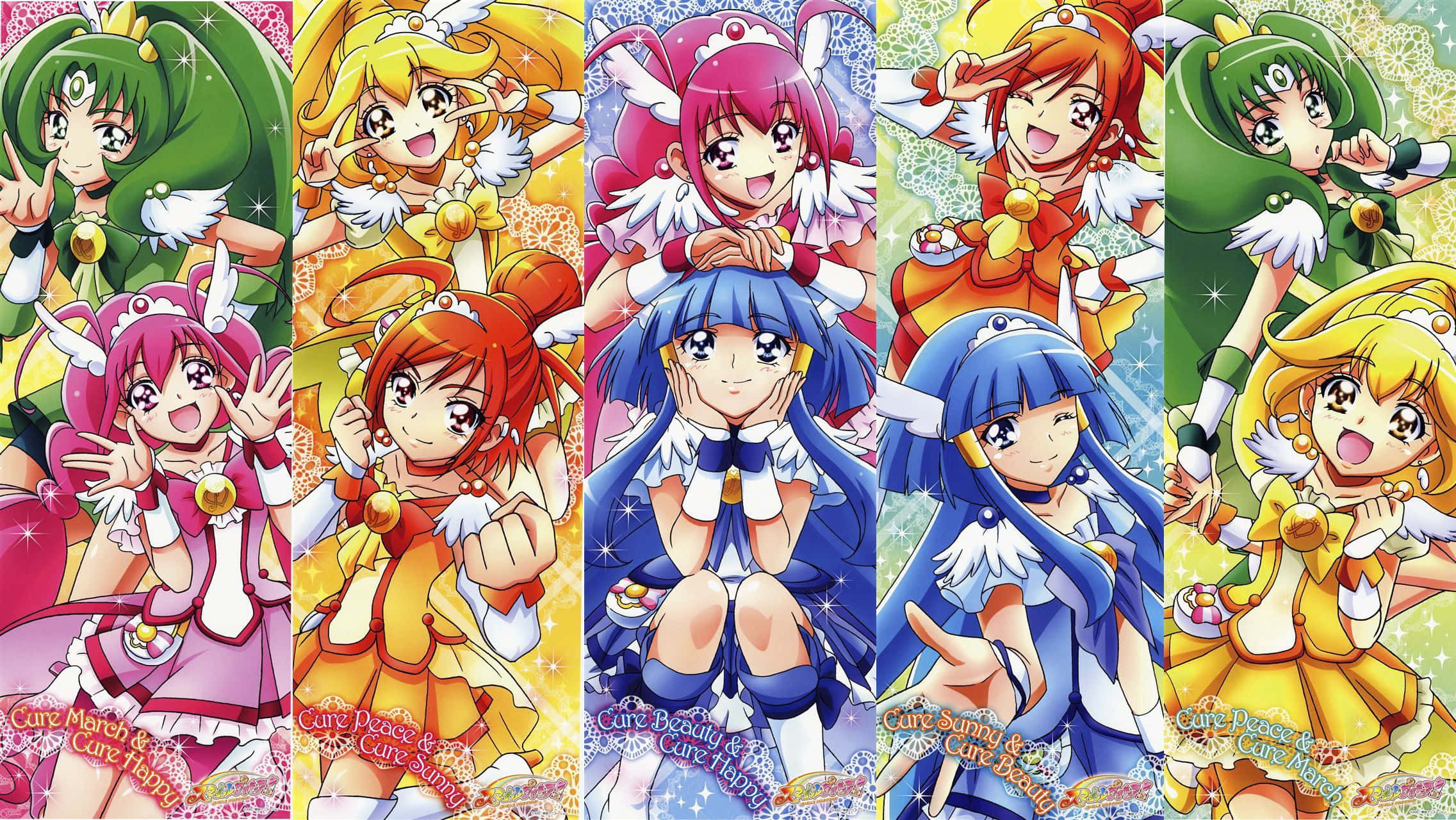 Glitter Force, anime girls, colorful magical outfits, Full HD Desktop Wallpaper