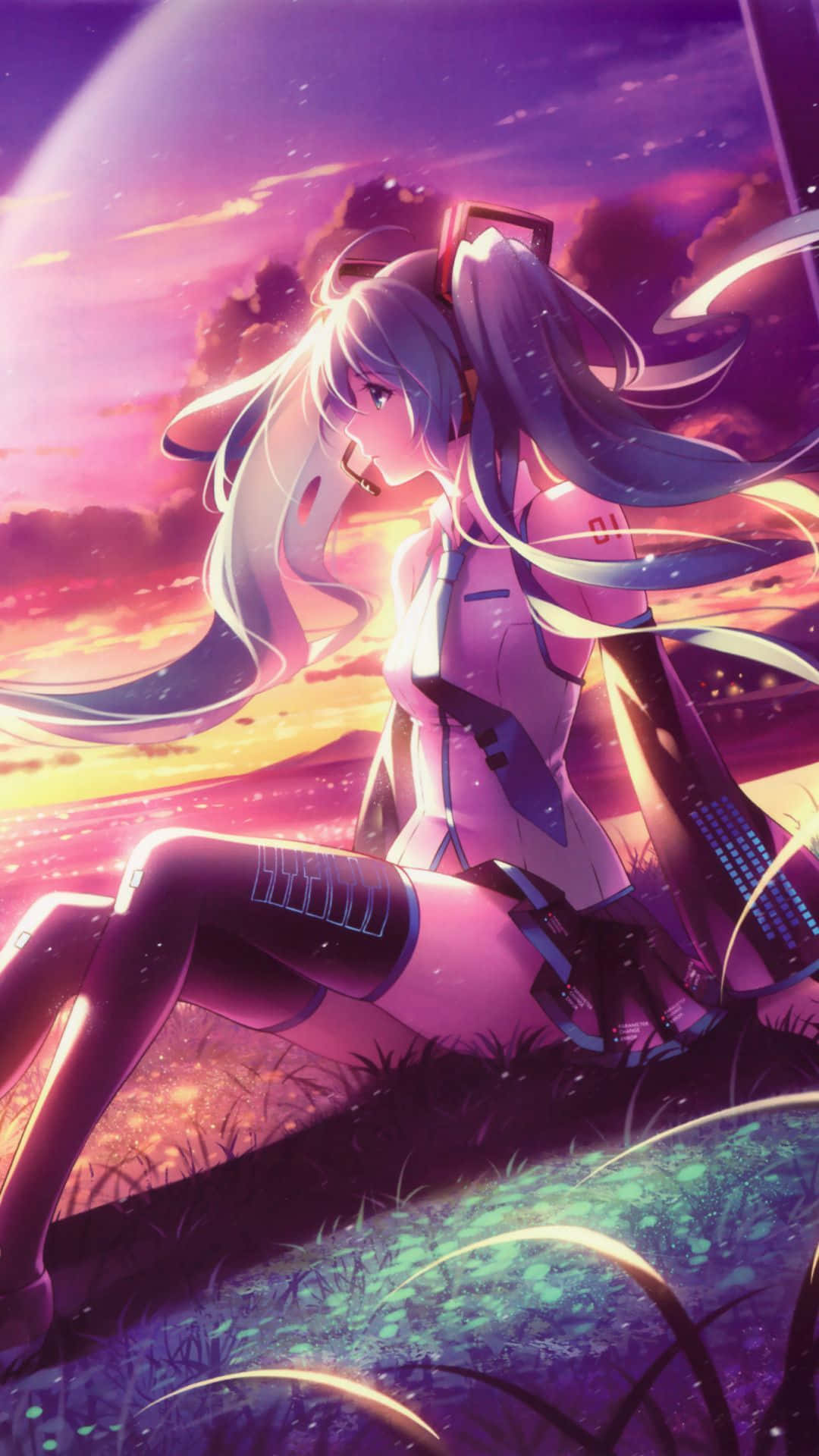 Glitter Force, blue hair, purple sunset sky, Full HD Phone Wallpaper