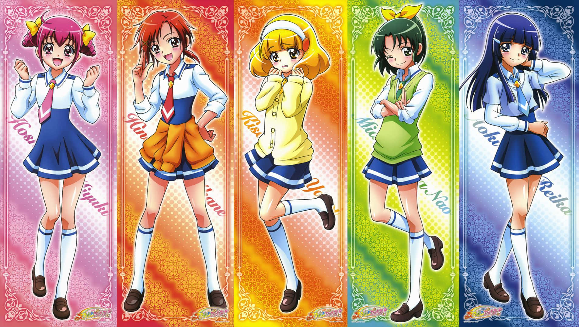 Glitter Force, anime girls, school uniforms, HD Desktop Wallpaper