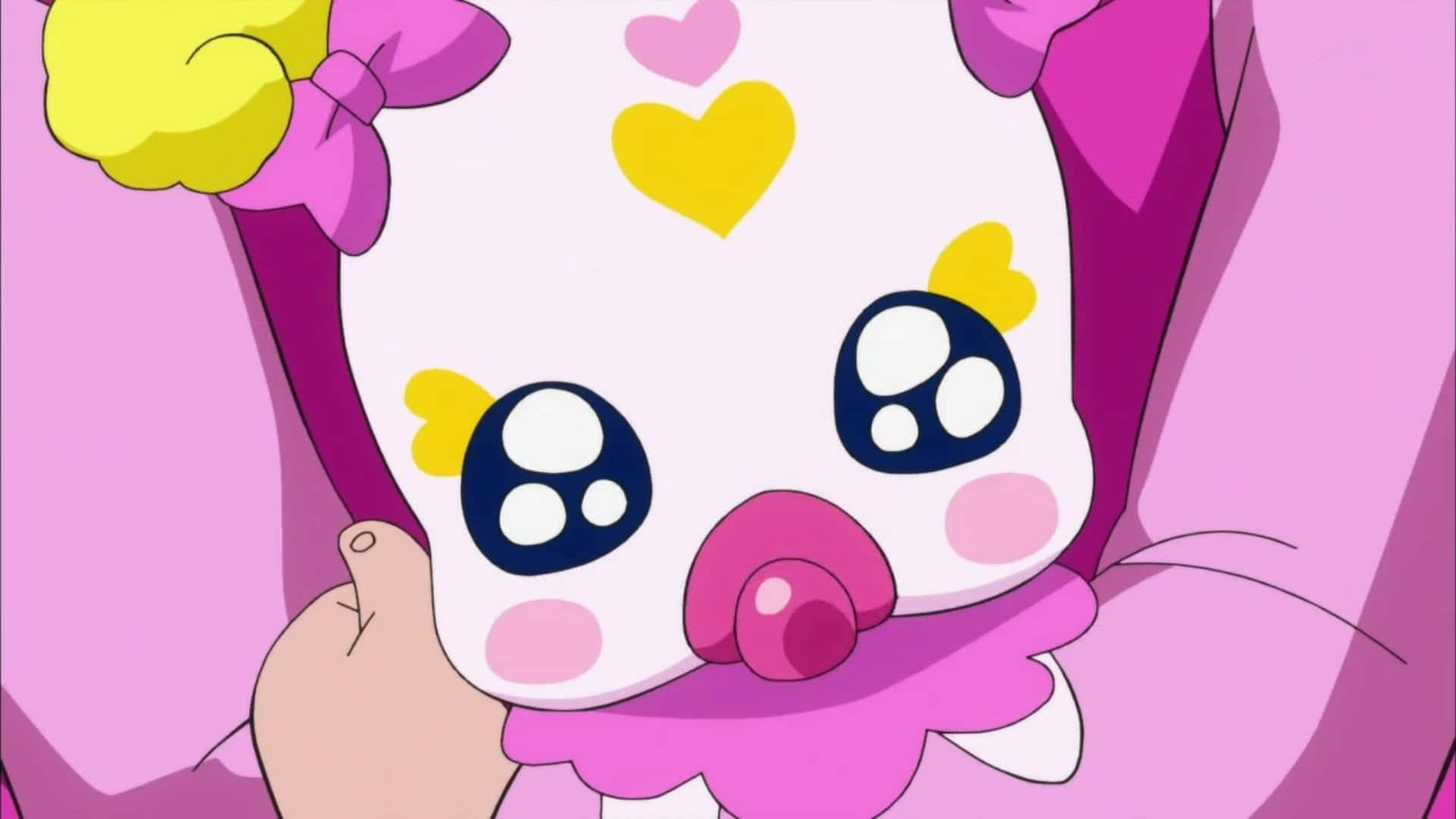 Glitter Force, pink bow, yellow hearts, Full HD Desktop Wallpaper