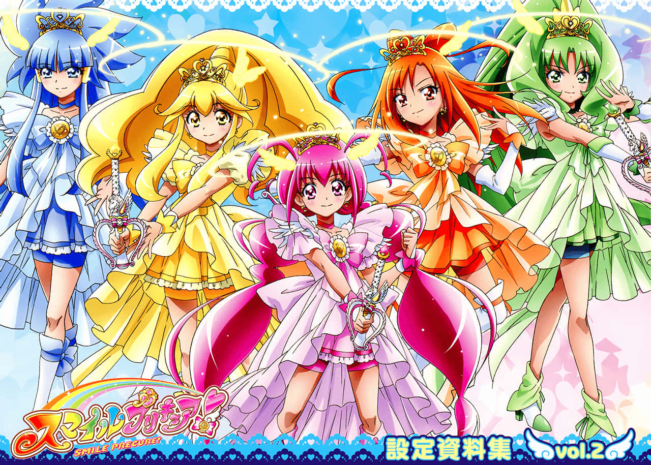 Glitter Force, anime girls, colorful magical dresses, HD Desktop Wallpaper