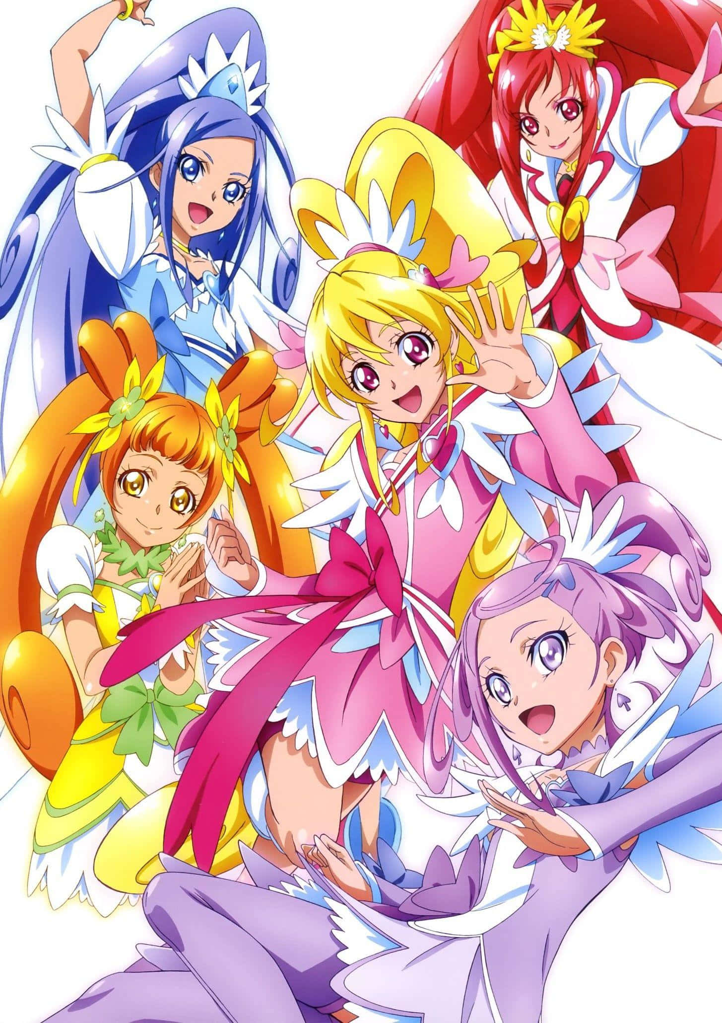 Glitter Force, anime girls, colorful magical costumes, Full HD Phone Wallpaper