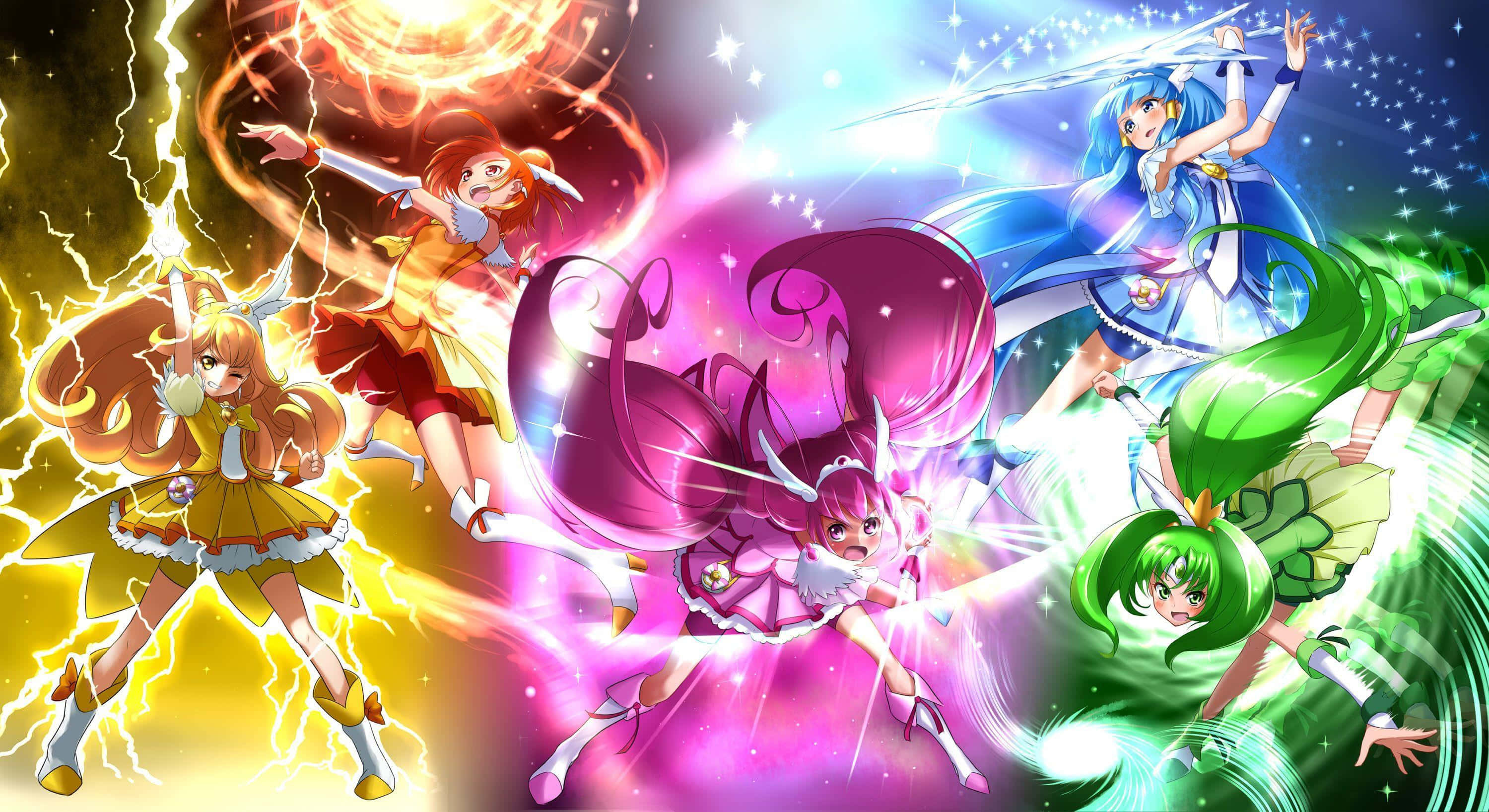 Glitter Force, anime girls, colorful magical outfits, 2K Desktop Wallpaper