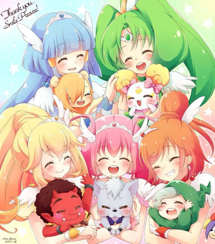 Glitter Force, anime girls, wings, SD Phone Wallpaper