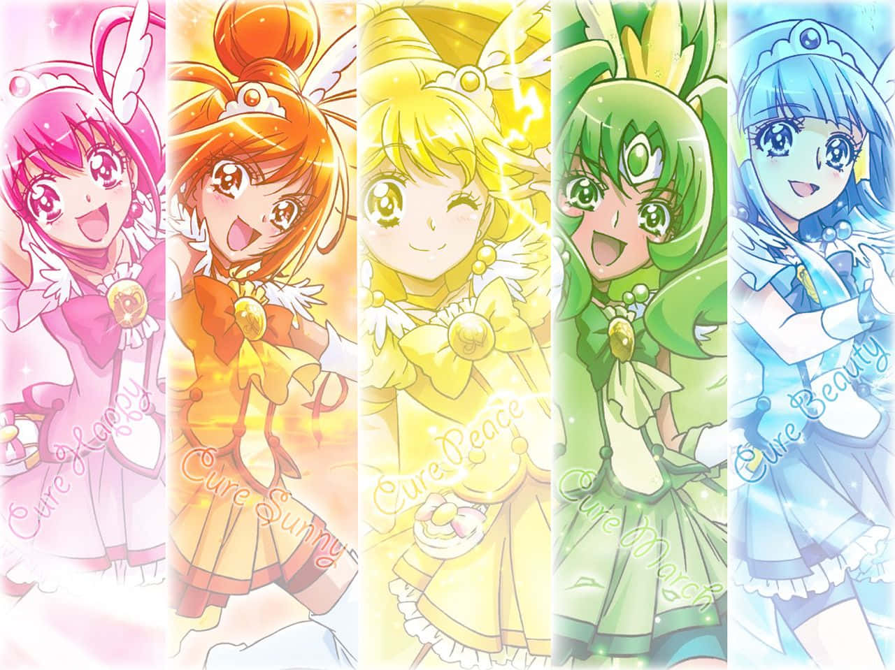 Glitter Force, magical girl outfits, glowing halos, HD Desktop Wallpaper