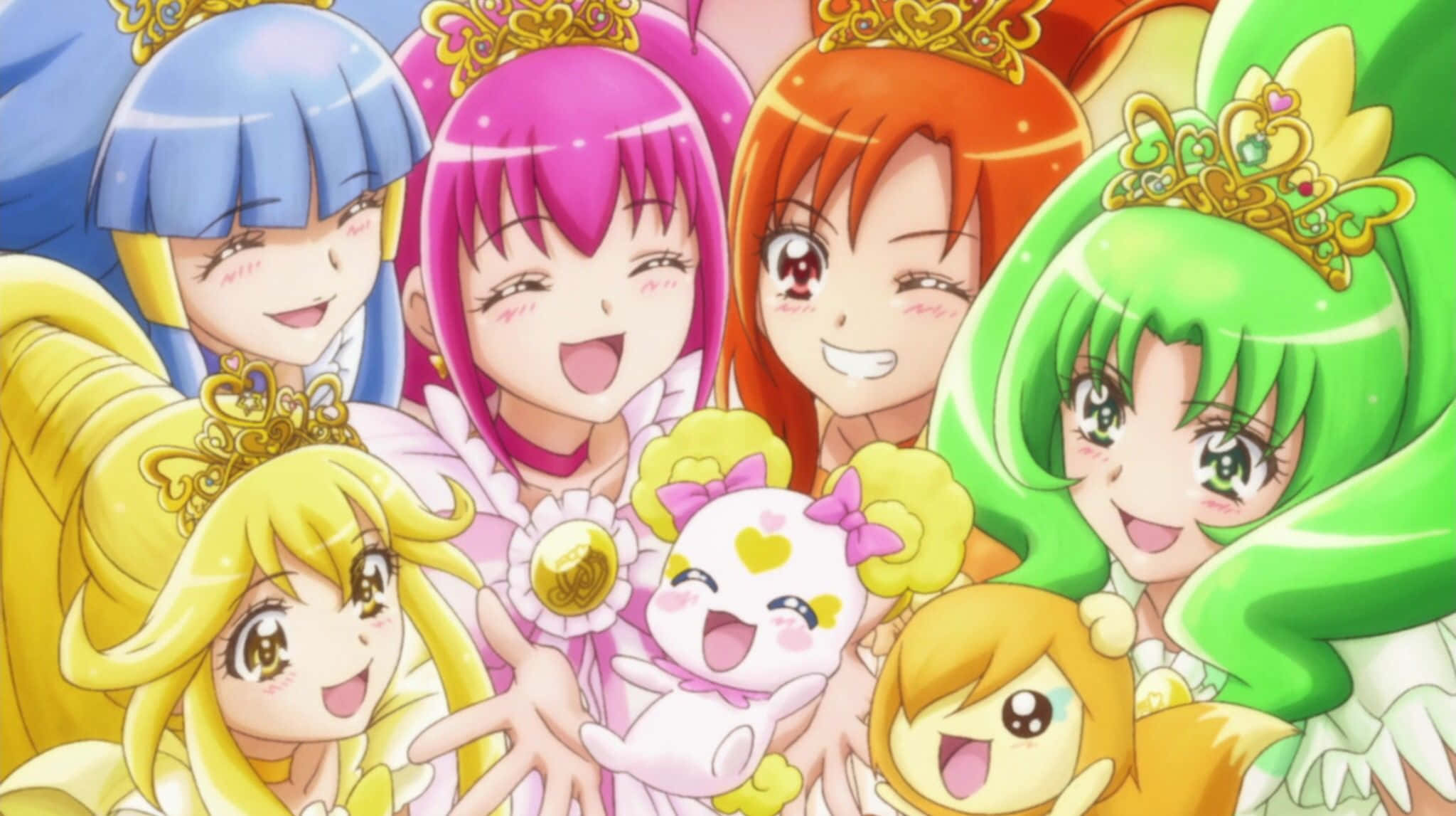 Glitter Force, magical girls, colorful hair, Full HD Desktop Wallpaper