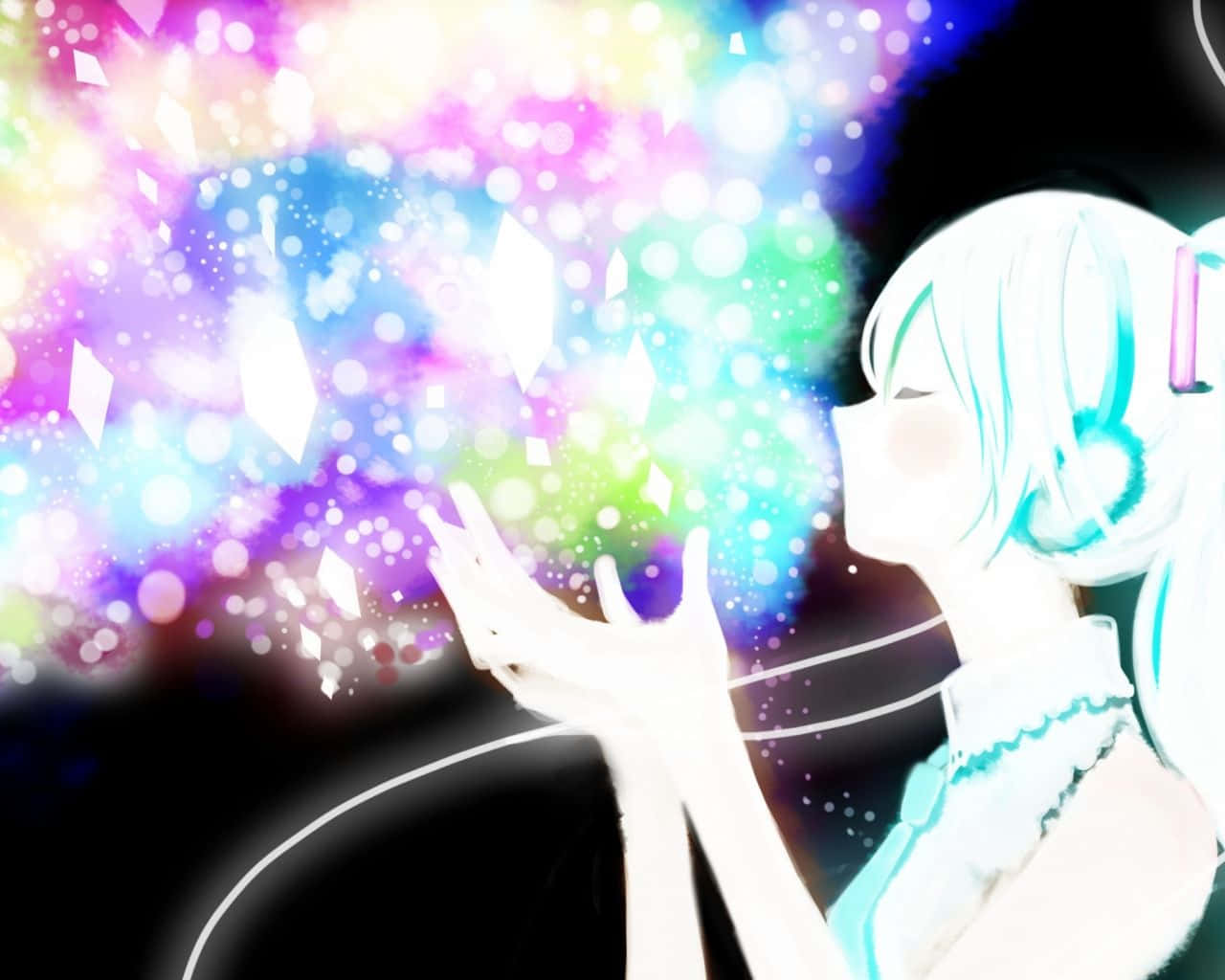 Glitter Force, cyan hair, glowing anime girl, HD Desktop Wallpaper