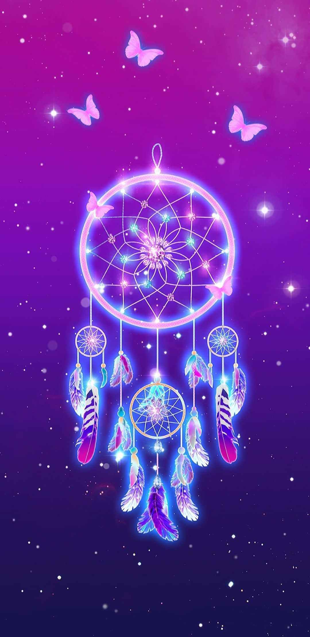 Glitter Galaxy, starry purple night sky, glowing dreamcatcher, Full HD Phone Wallpaper