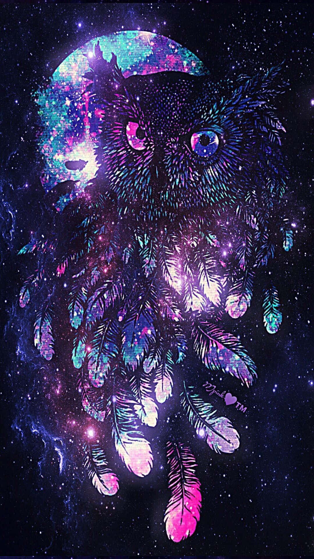 Glitter Galaxy, cosmic owl, galaxy feathers, Full HD Phone Wallpaper