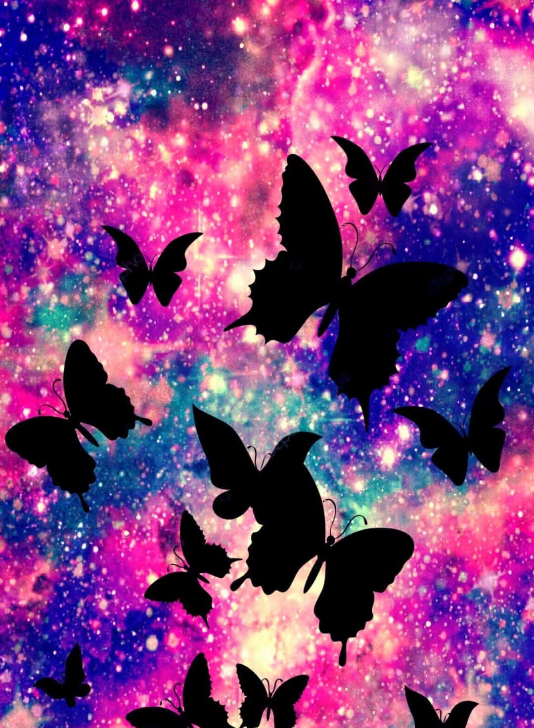 Glitter Galaxy, butterflies, cosmic nebula, HD Phone Wallpaper