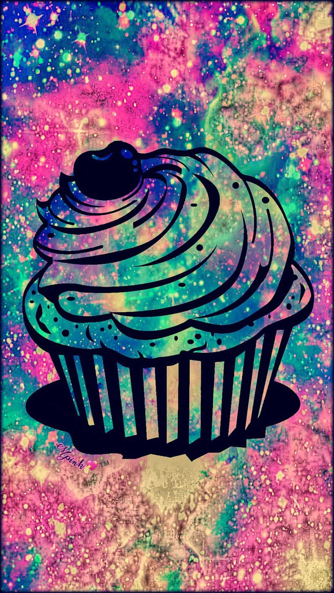 Glitter Galaxy, cupcake, cherry, Full HD Phone Wallpaper