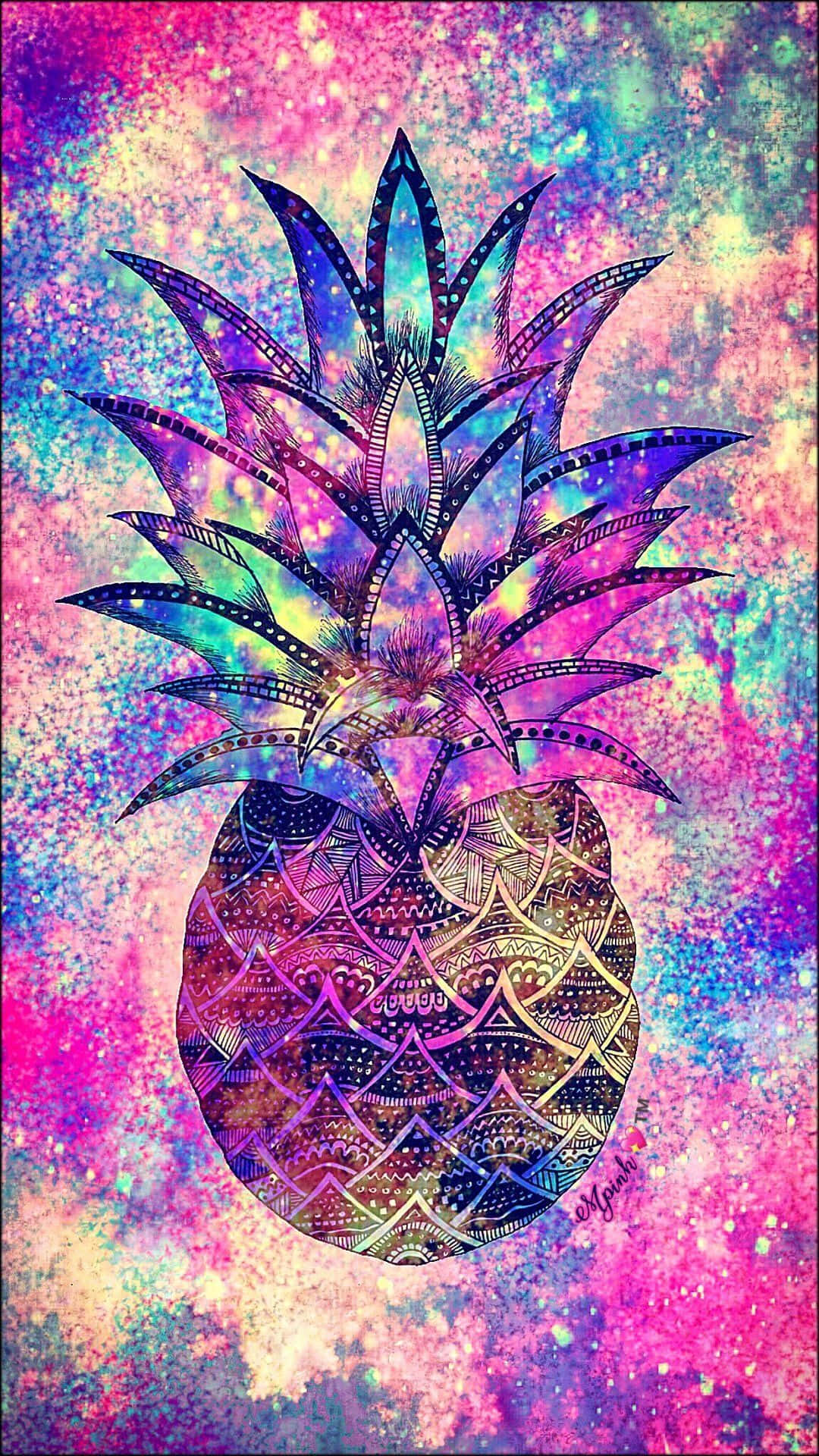 Glitter Galaxy, pineapple, geometric patterns, Full HD Phone Wallpaper