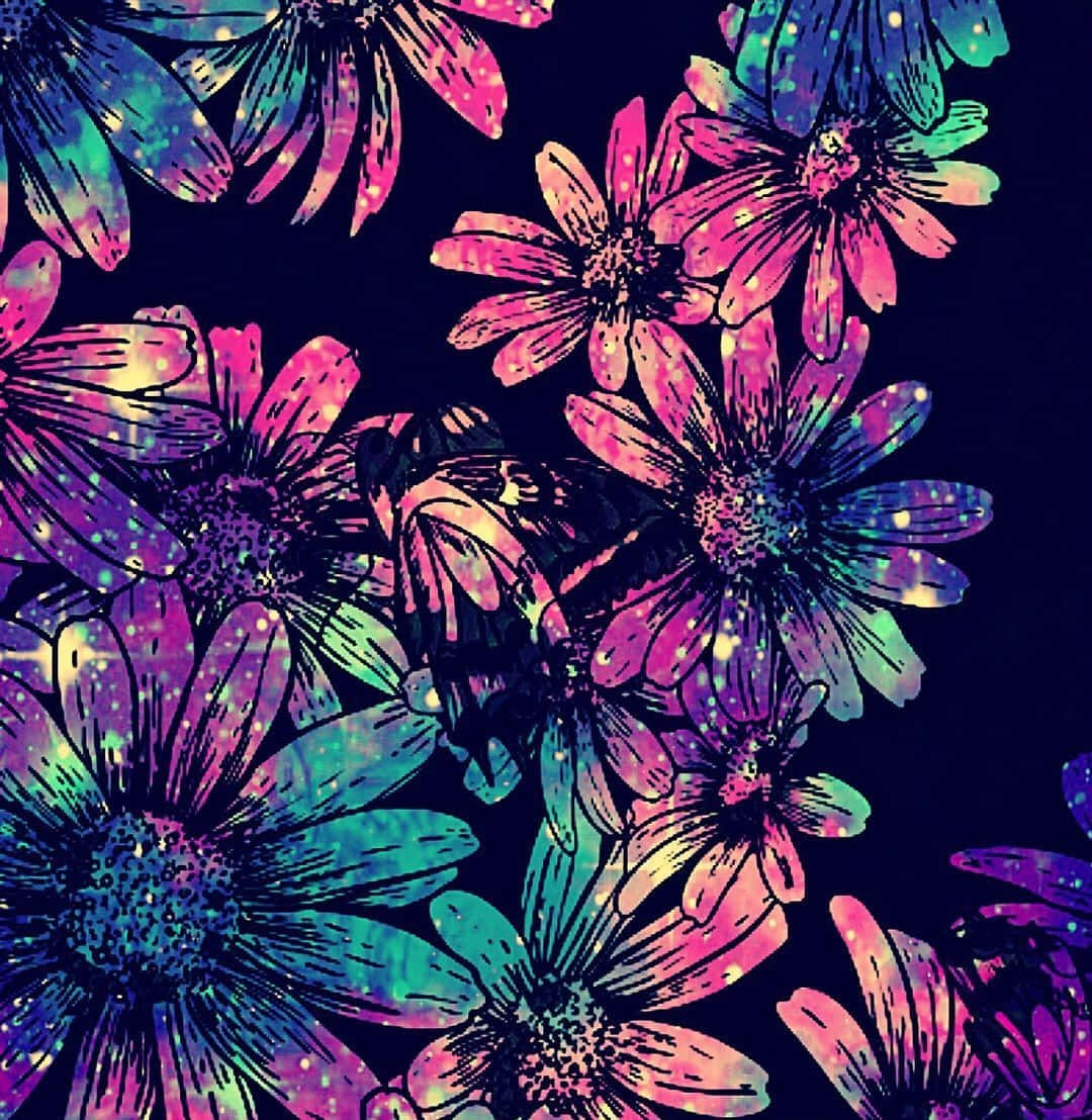 Glitter Galaxy, neon flowers, cosmic glitter, SD Phone Wallpaper