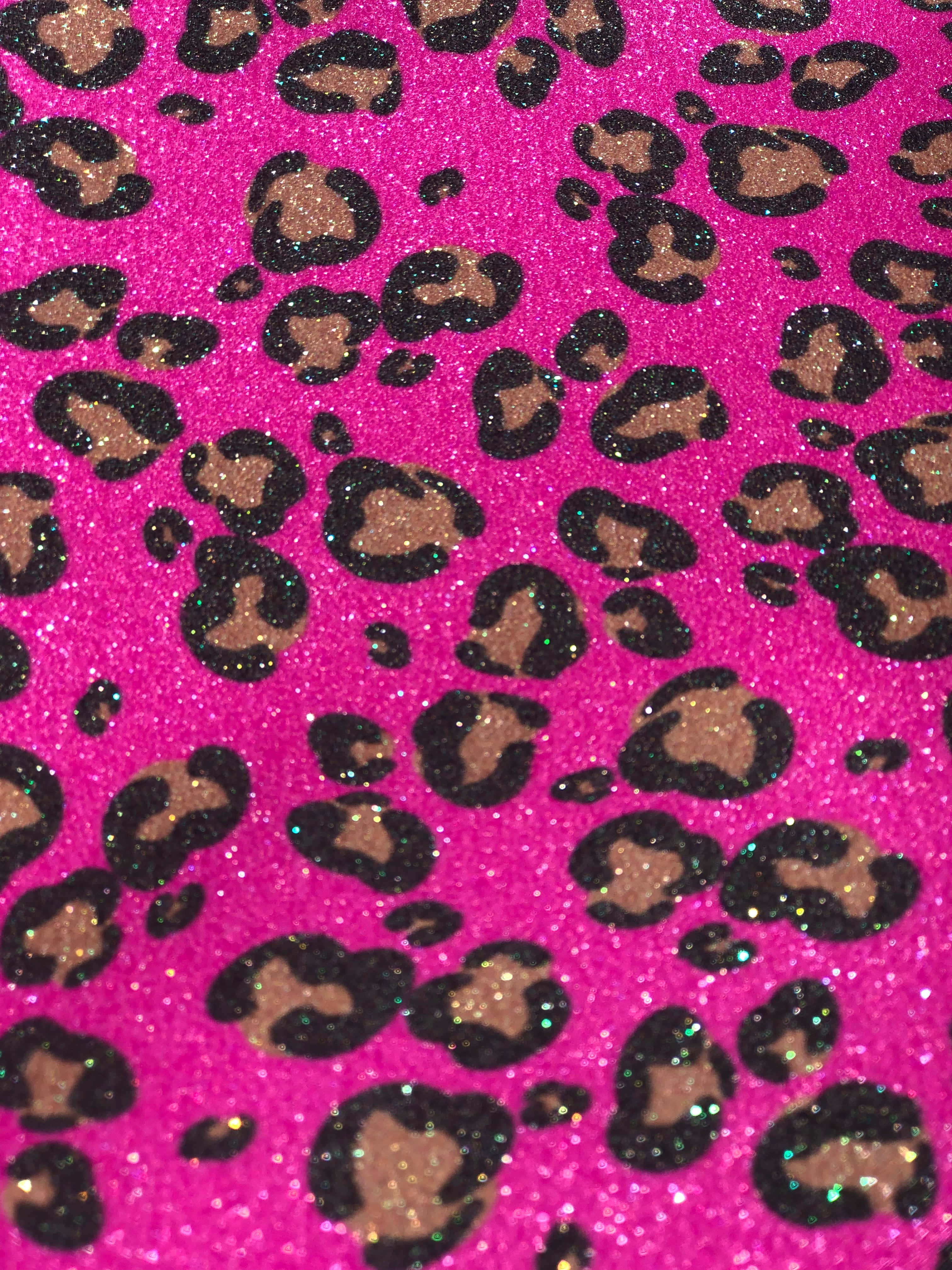 glitter leopard, pink glittery surface, black leopard spots, 4K Phone Wallpaper