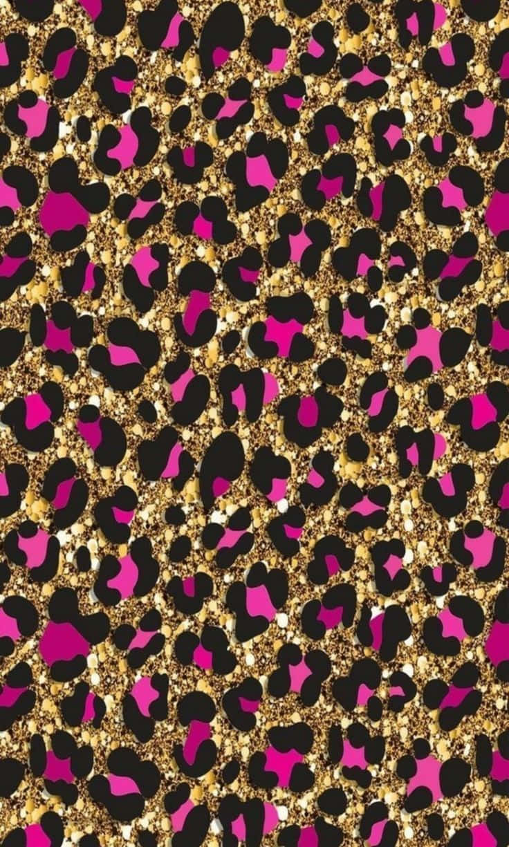 Glitter Leopard, vibrant pink, black, SD Phone Wallpaper