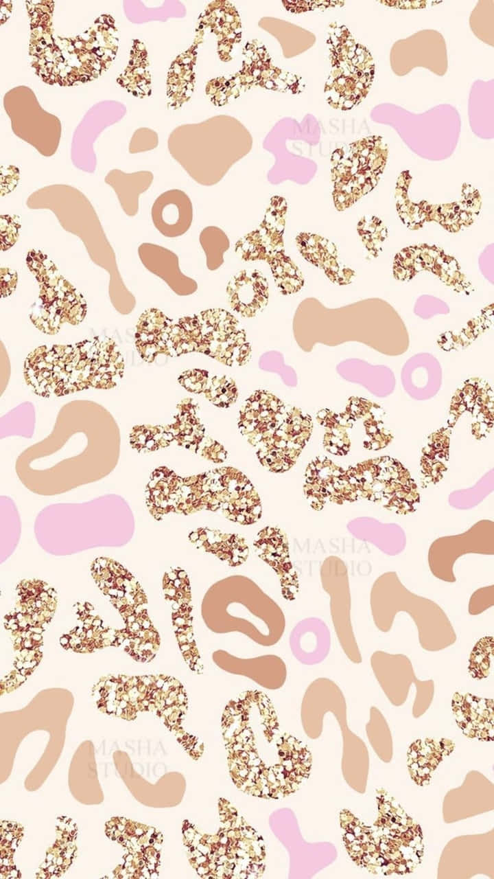 glitter leopard, pink and gold leopard print pattern, creamy background, HD Phone Wallpaper