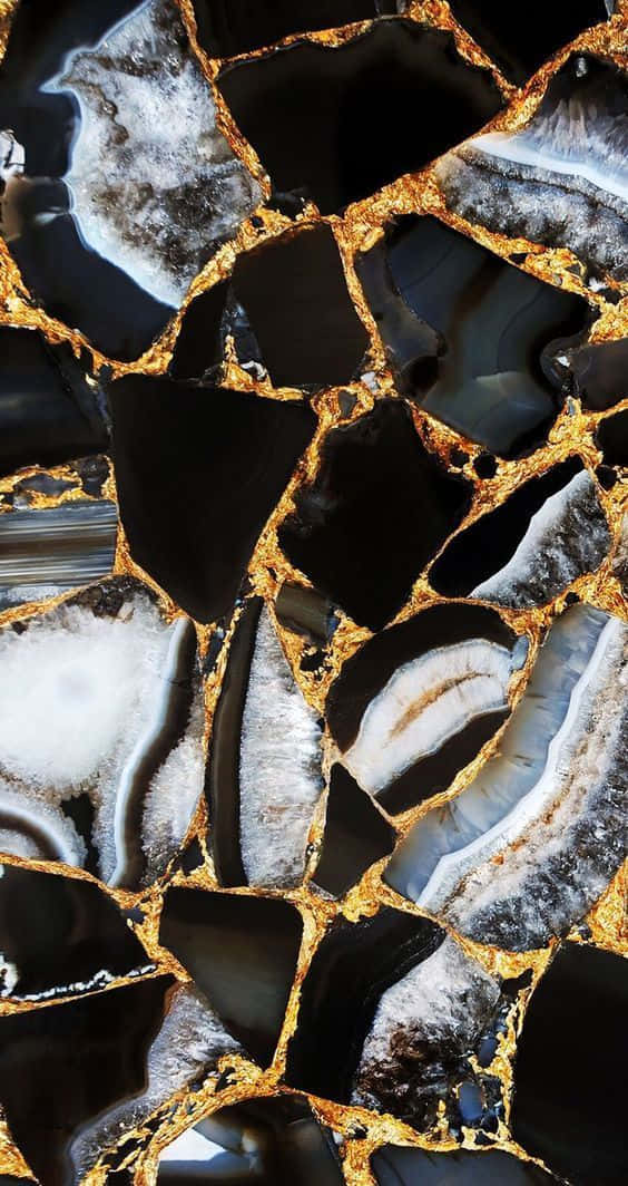Glitter Marble, black and white agate, golden seams, SD Phone Wallpaper