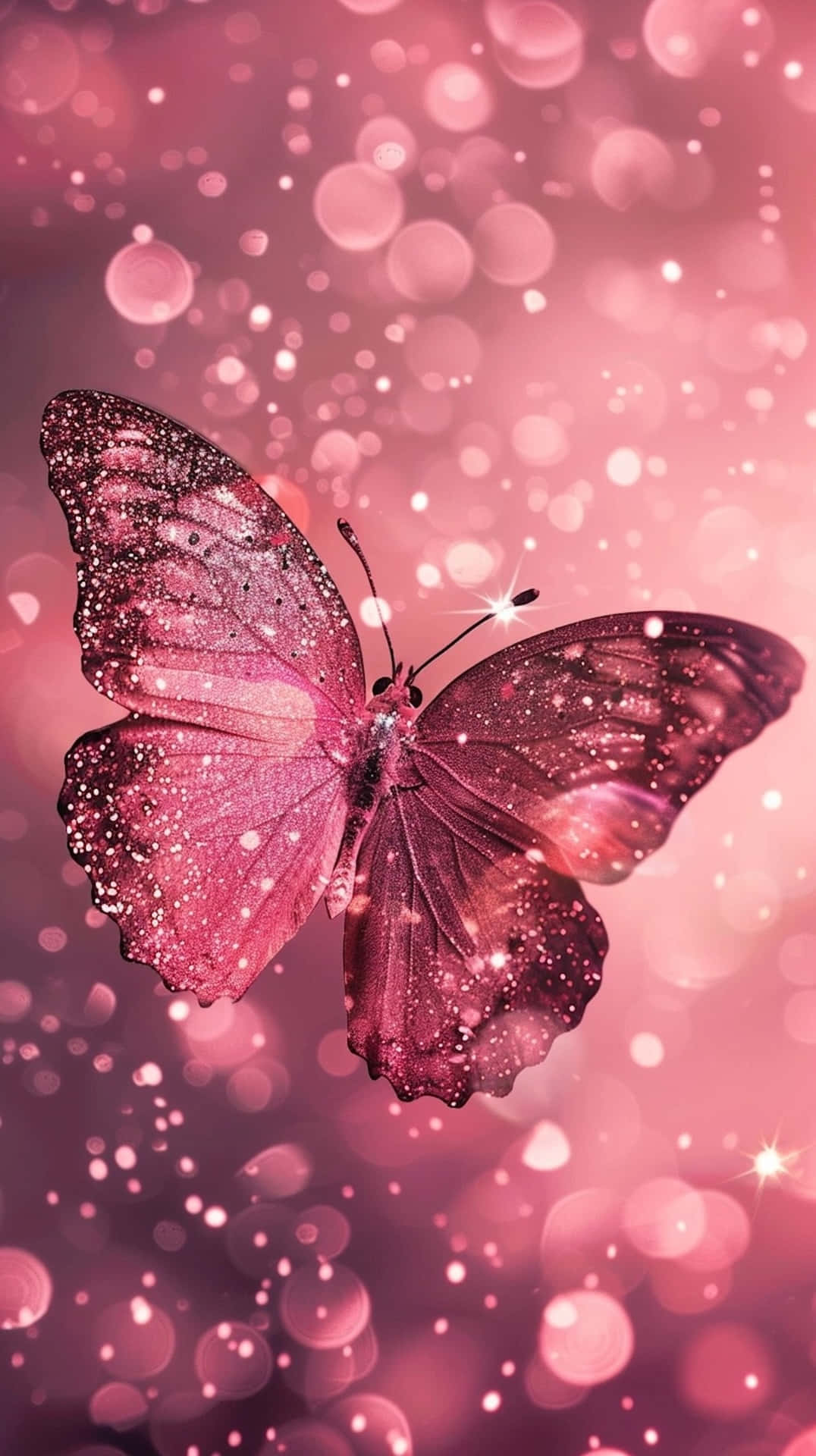 sparkling pink butterfly, glittering pink butterfly, sparkling wings, Full HD Phone Wallpaper