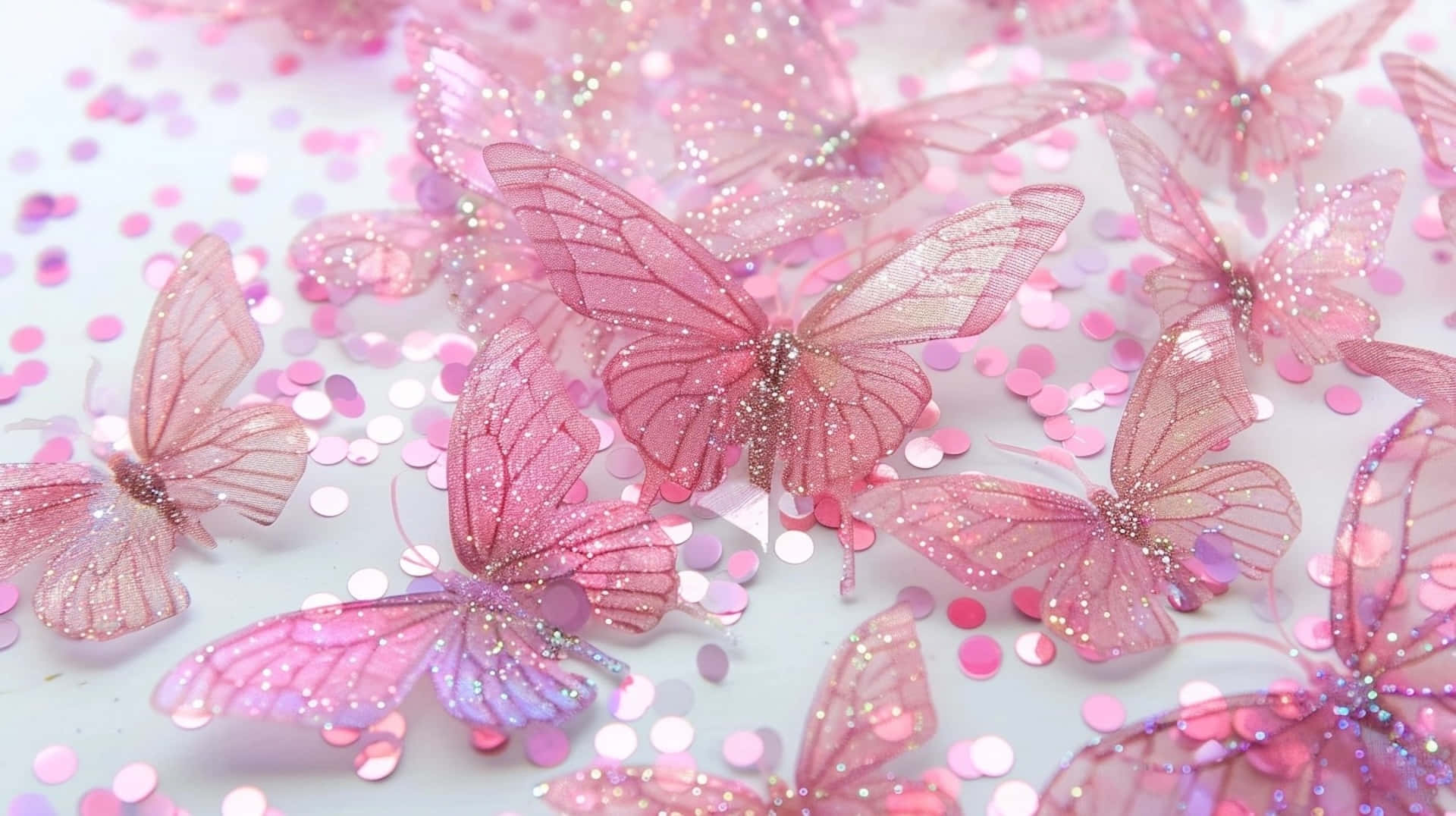 glitter pink butterfly, pink glitter butterflies, confetti, Full HD Desktop Wallpaper