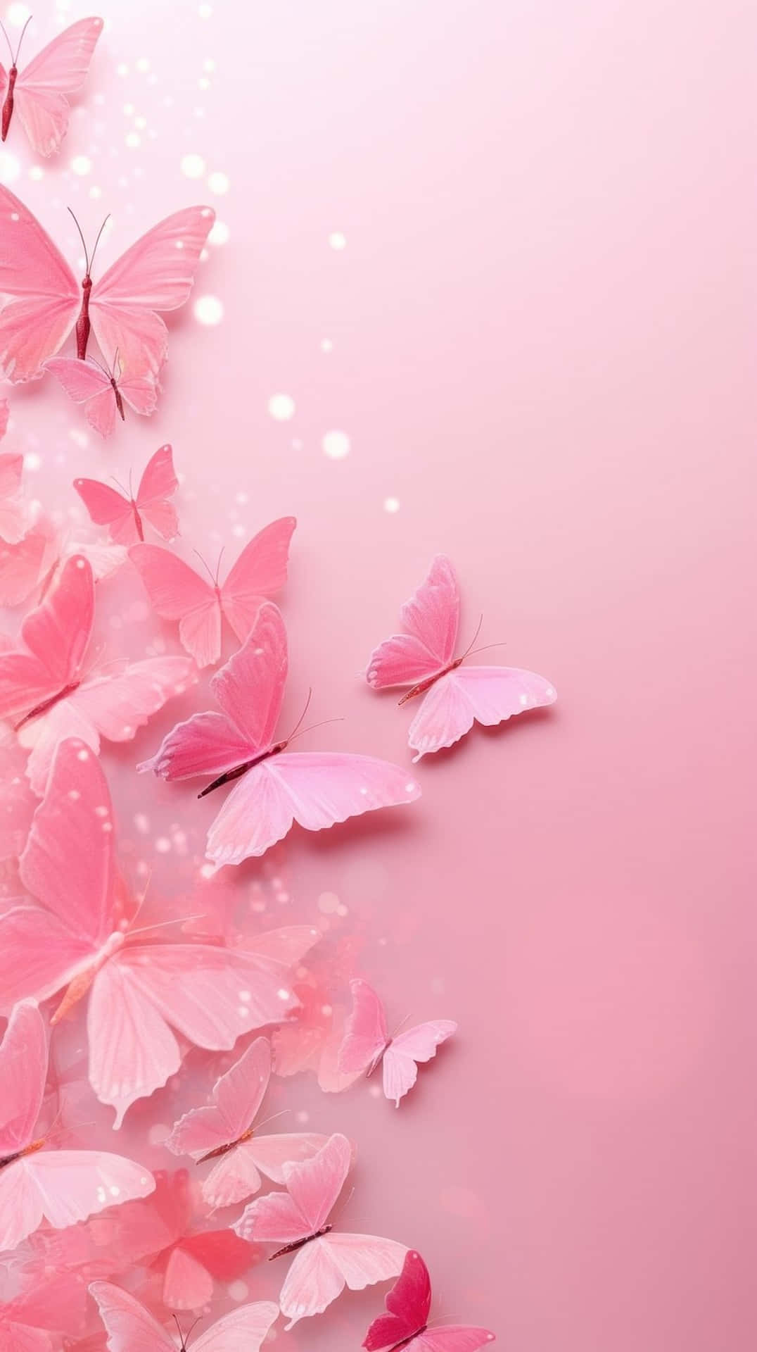 pink butterfly, glitter background, soft gradient pink background, Full HD Phone Wallpaper