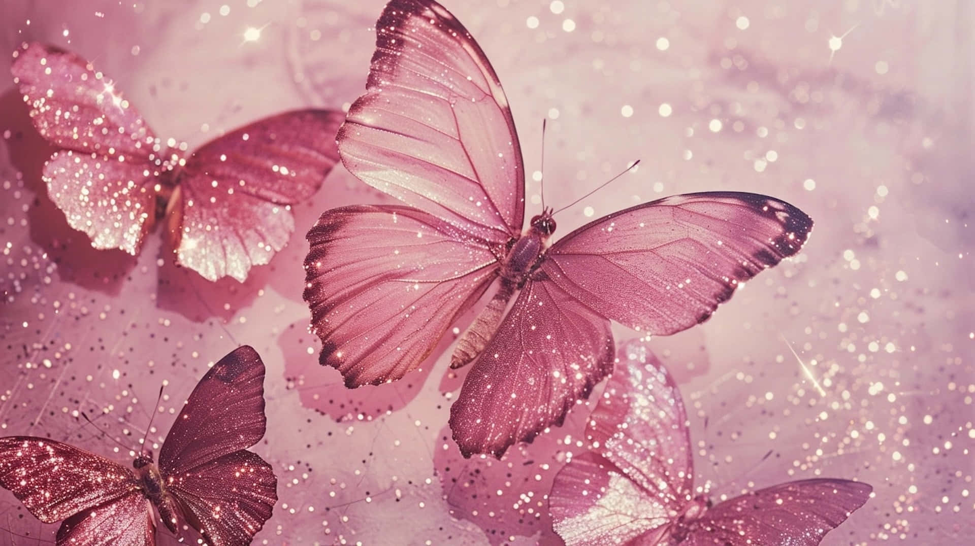 Sparkling Pink Butterflies, glittering wings, soft sparkling background, Full HD Desktop Wallpaper