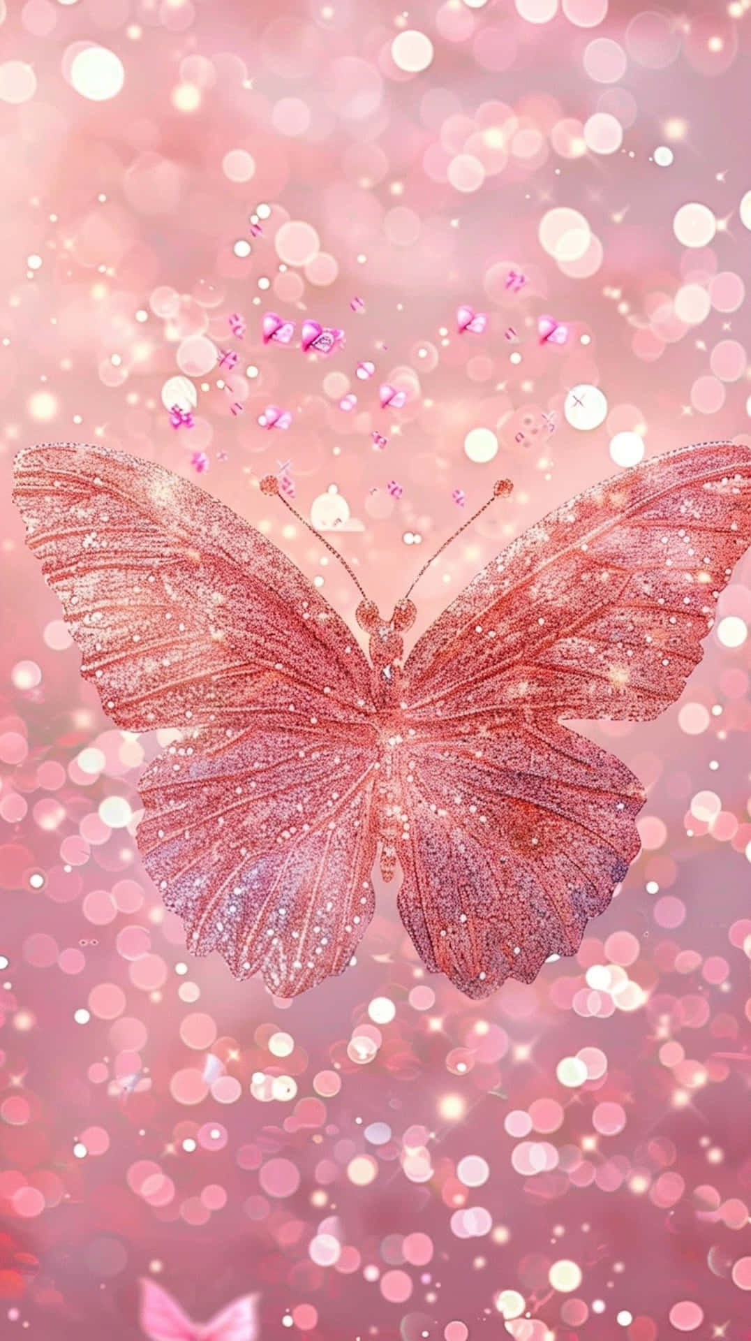 sparkling pink butterfly, glittering pink butterfly, pink and white lights, Full HD Phone Wallpaper