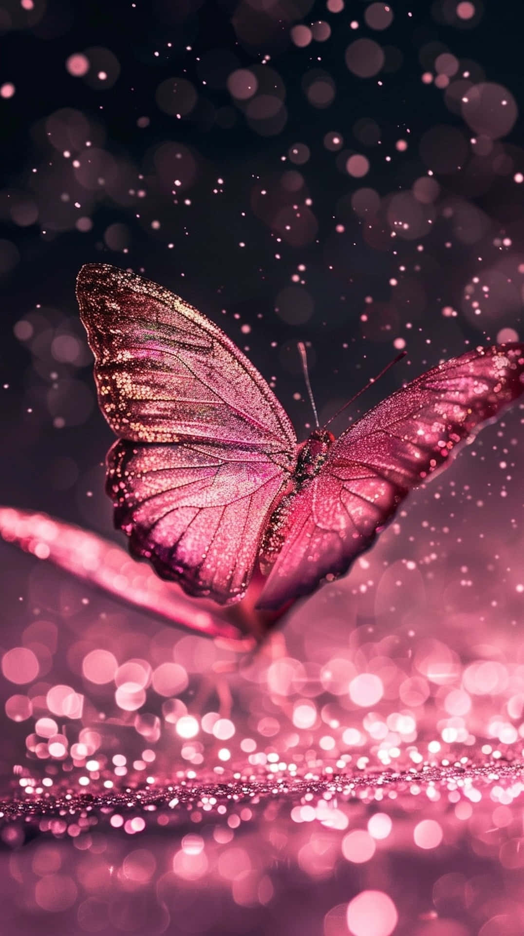 glittering pink butterfly, translucent wings, sparkling surface, Full HD Phone Wallpaper