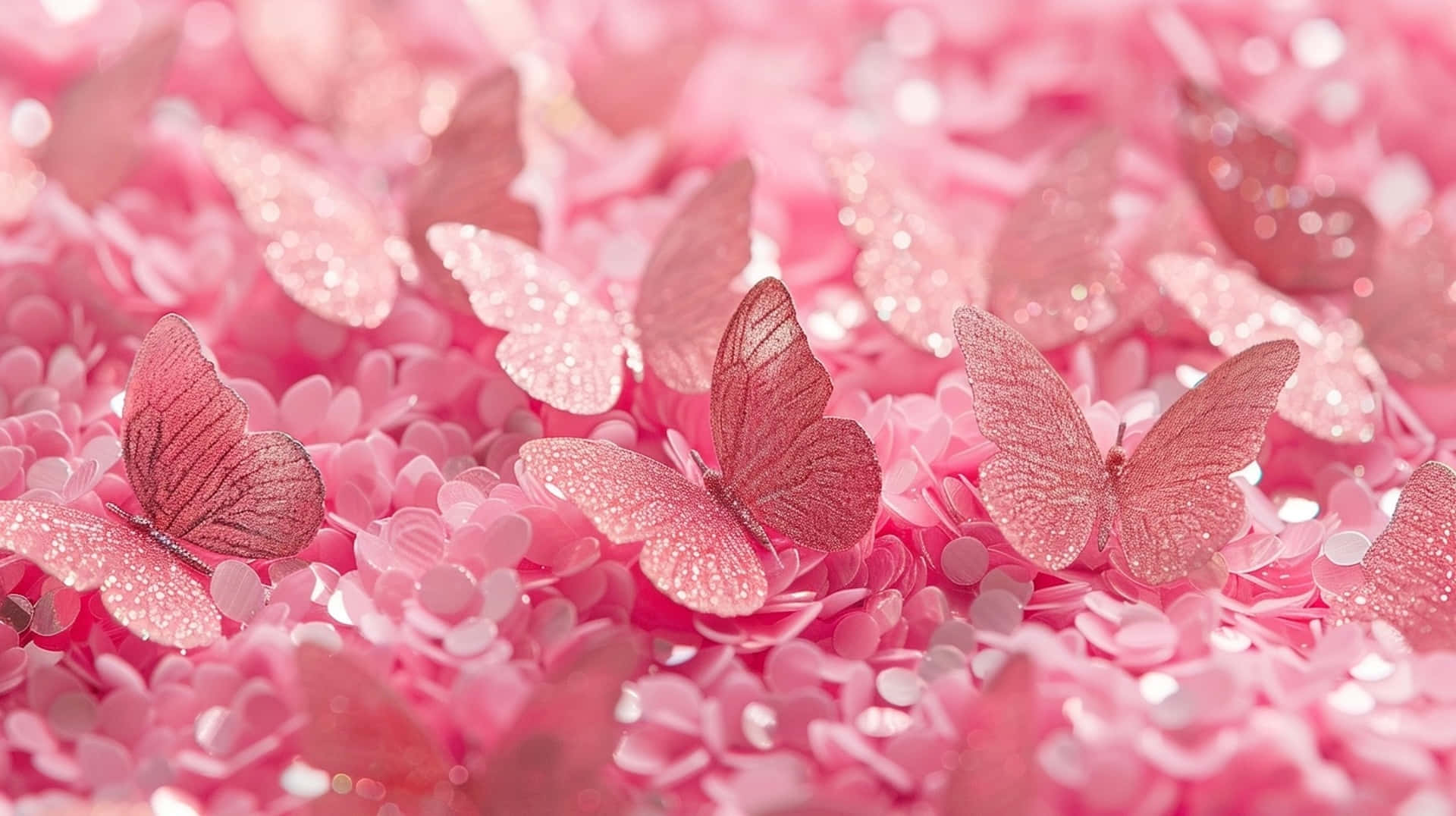 glittering pink butterflieson, confetti, shimmering pink butterflies, Full HD Desktop Wallpaper