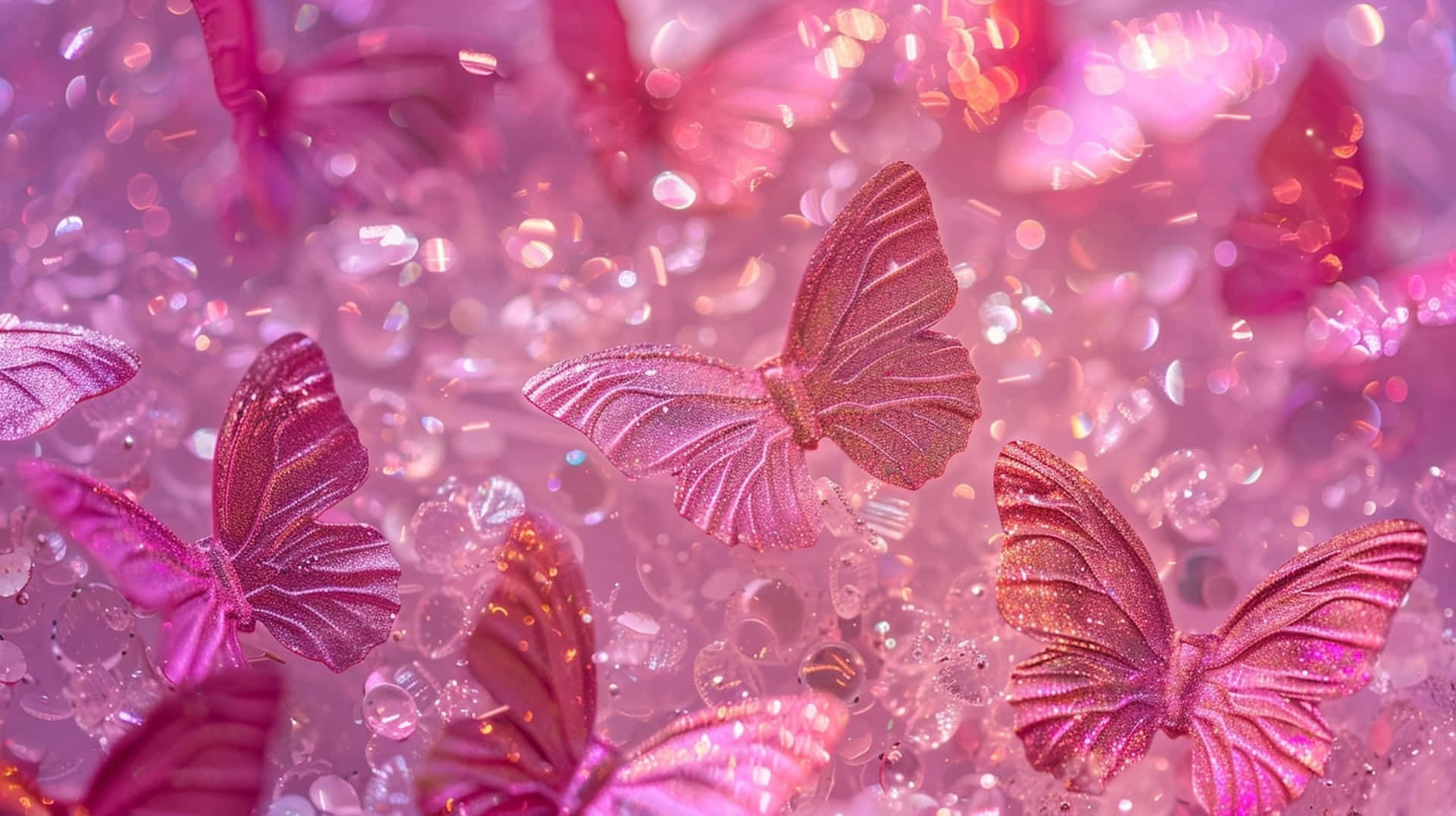 Sparkling Pink Butterflies, glitter, shimmering pink butterflies, Full HD Desktop Wallpaper