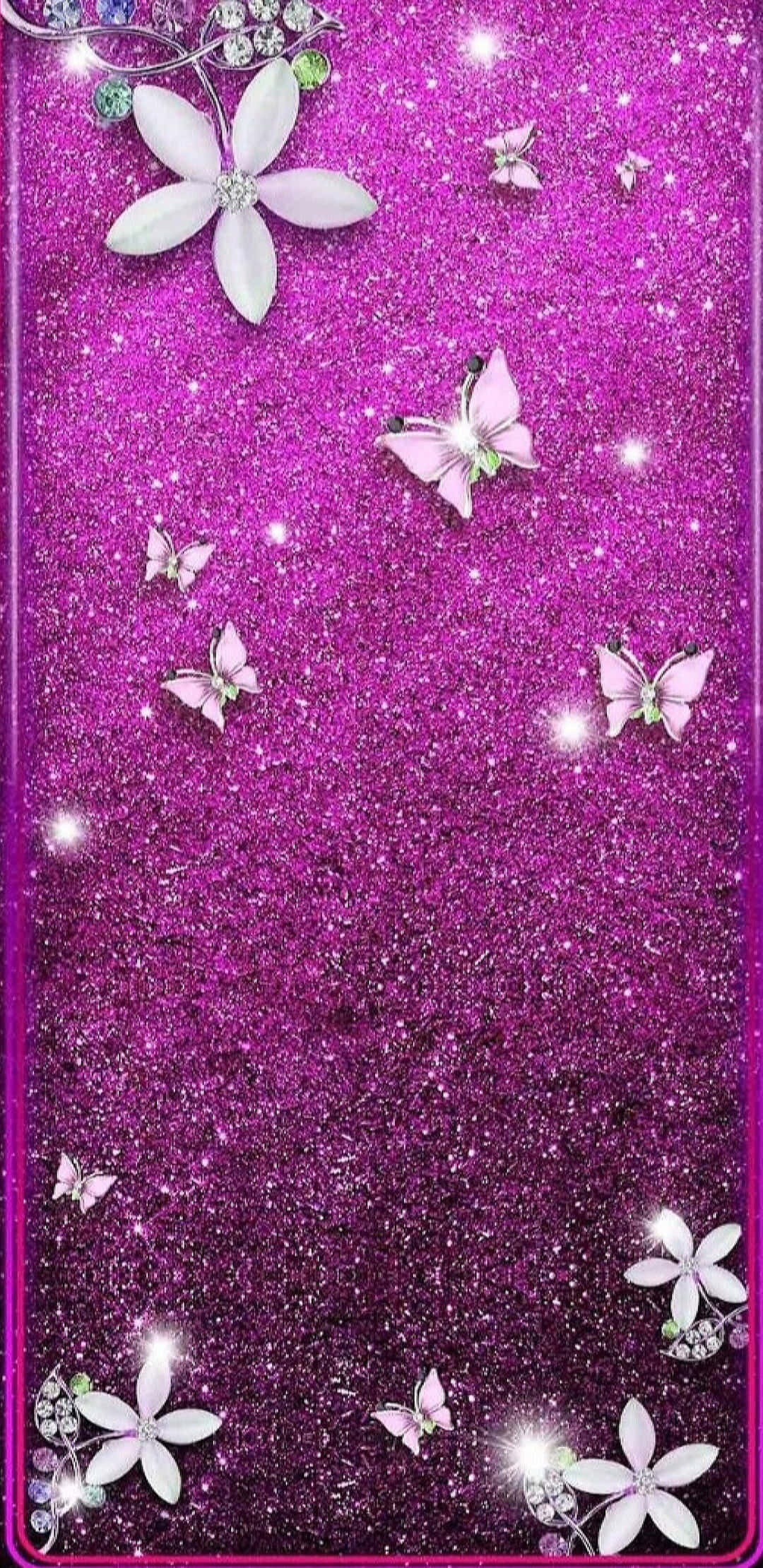 pink glitter butterfly, ombre pink glitter, shimmering magenta glitter, Full HD Phone Wallpaper