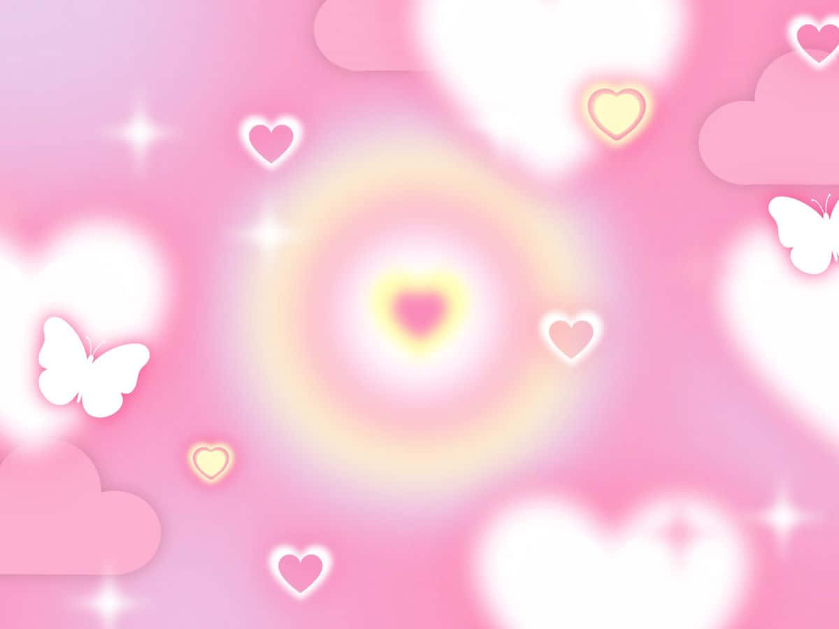 pink hearts, butterflies, glowing hearts, SD Desktop Wallpaper