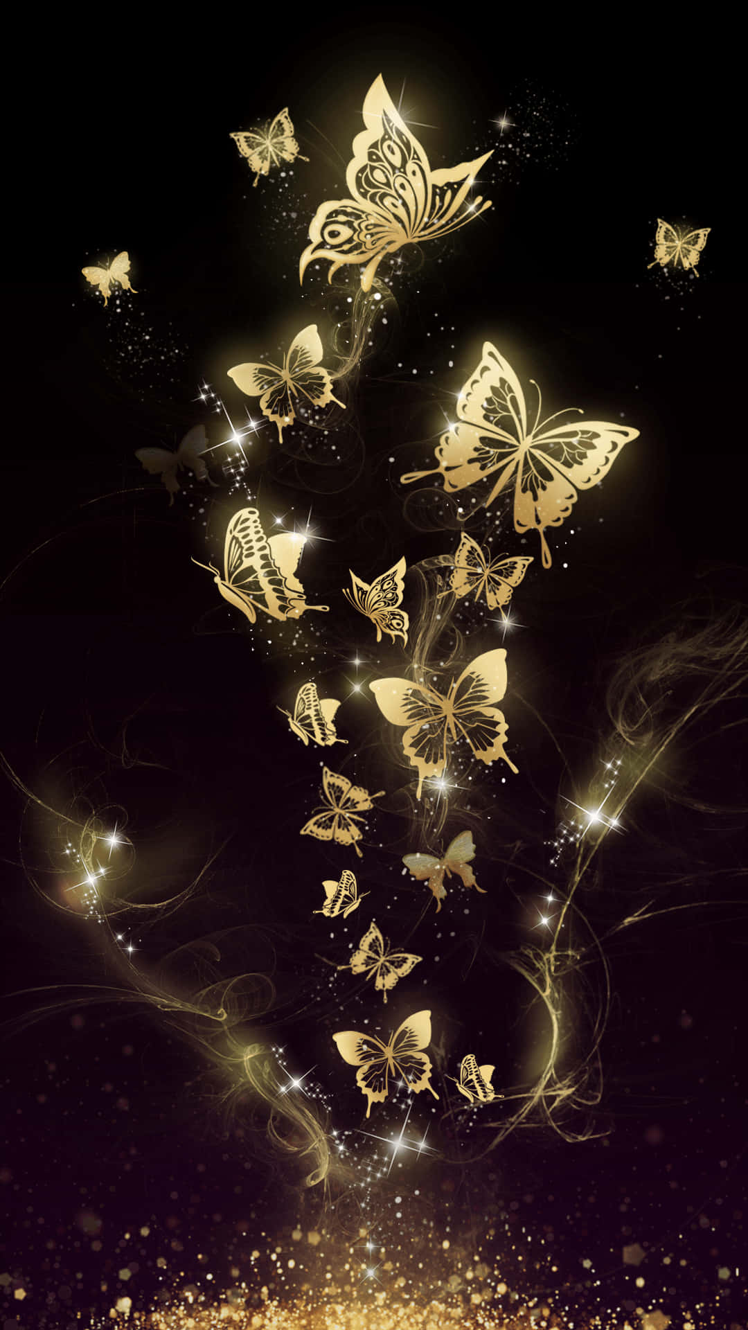 Glitter Butterfly, golden butterflies, intricate patterns, Full HD Phone Wallpaper