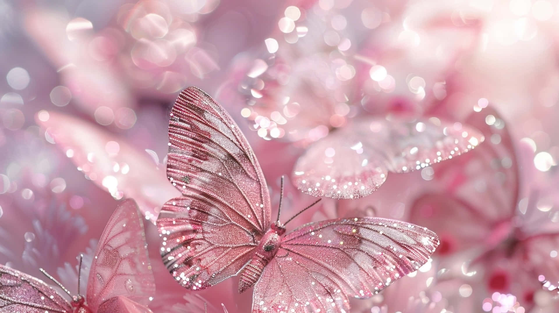 Sparkling Pink Butterflies, glittering wings, dreamy bokeh, Full HD Desktop Wallpaper