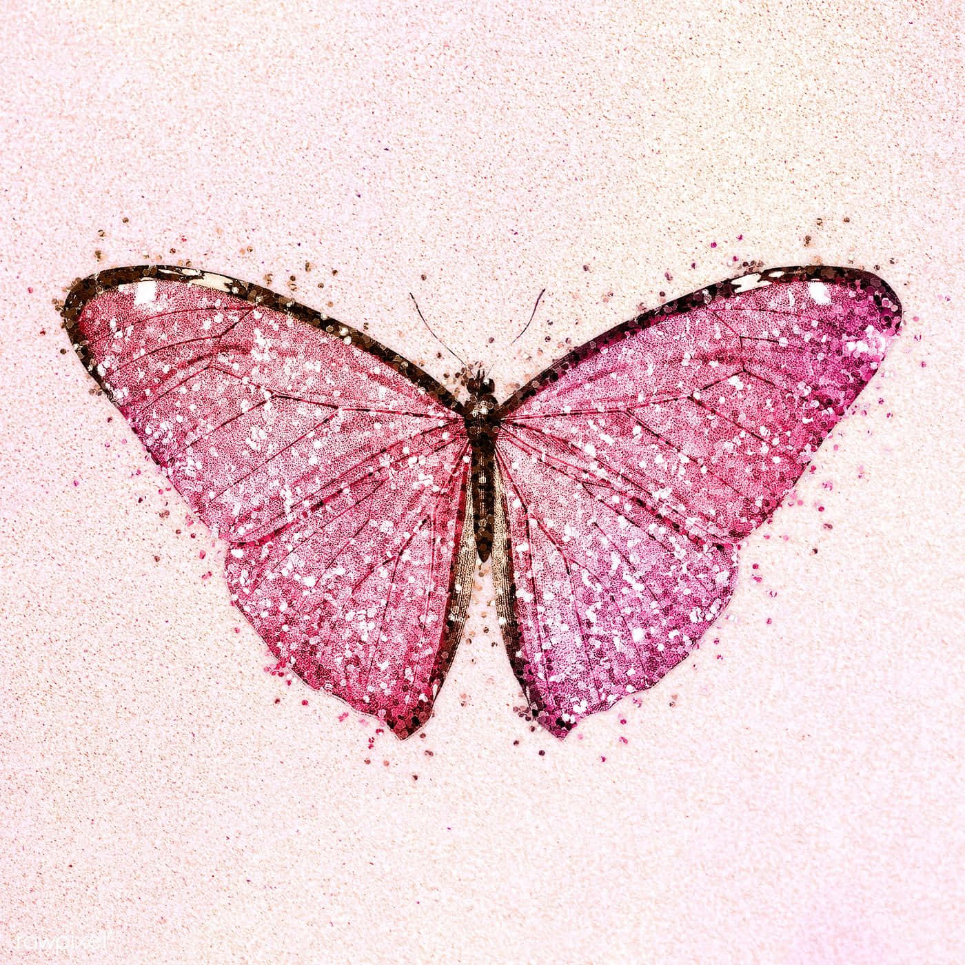 pink glitter butterfly, glittering pink butterfly, dark edges, HD Desktop Wallpaper