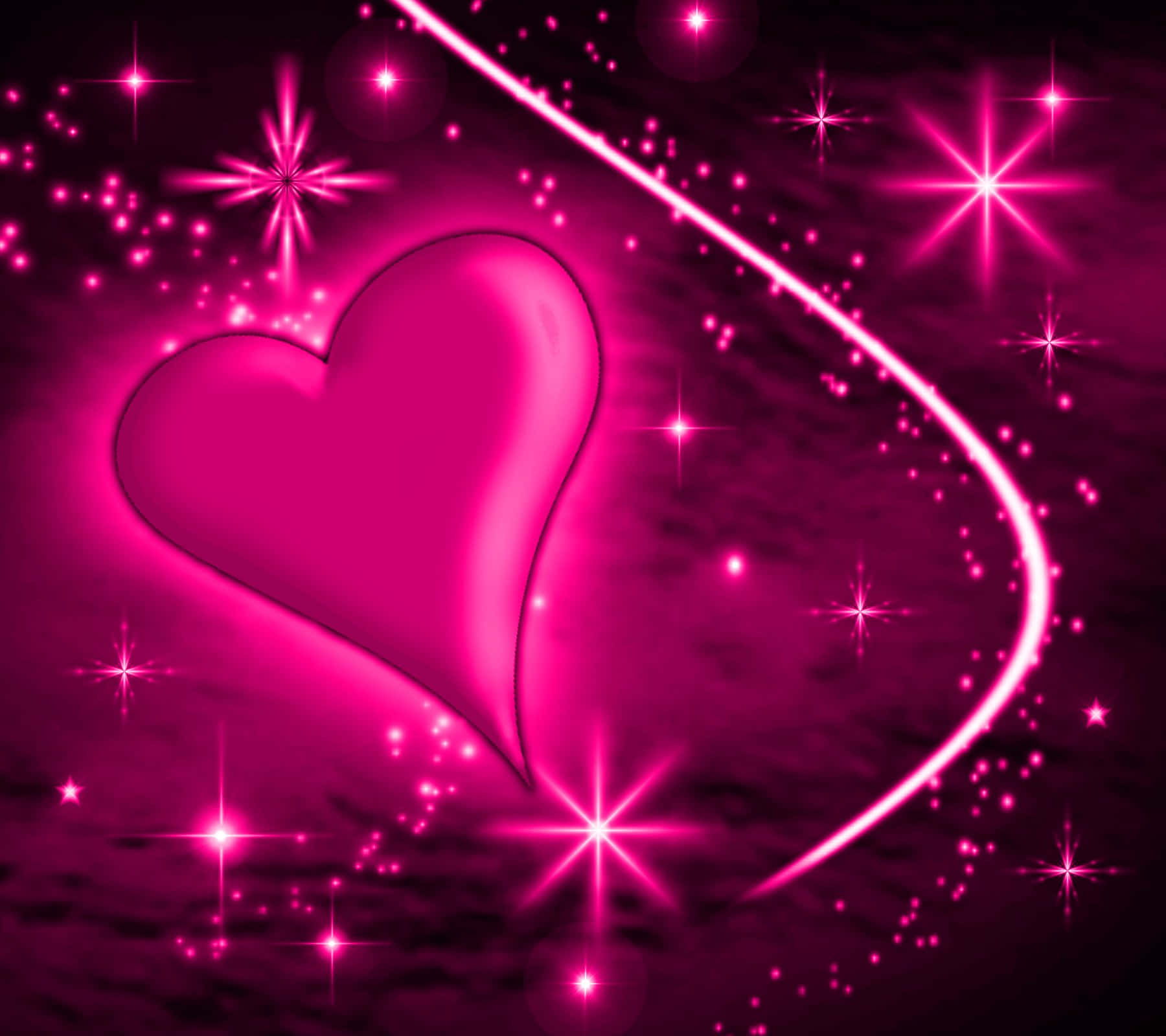 glitter pink hearts, magenta heart, starry cosmic background, HD Desktop Wallpaper