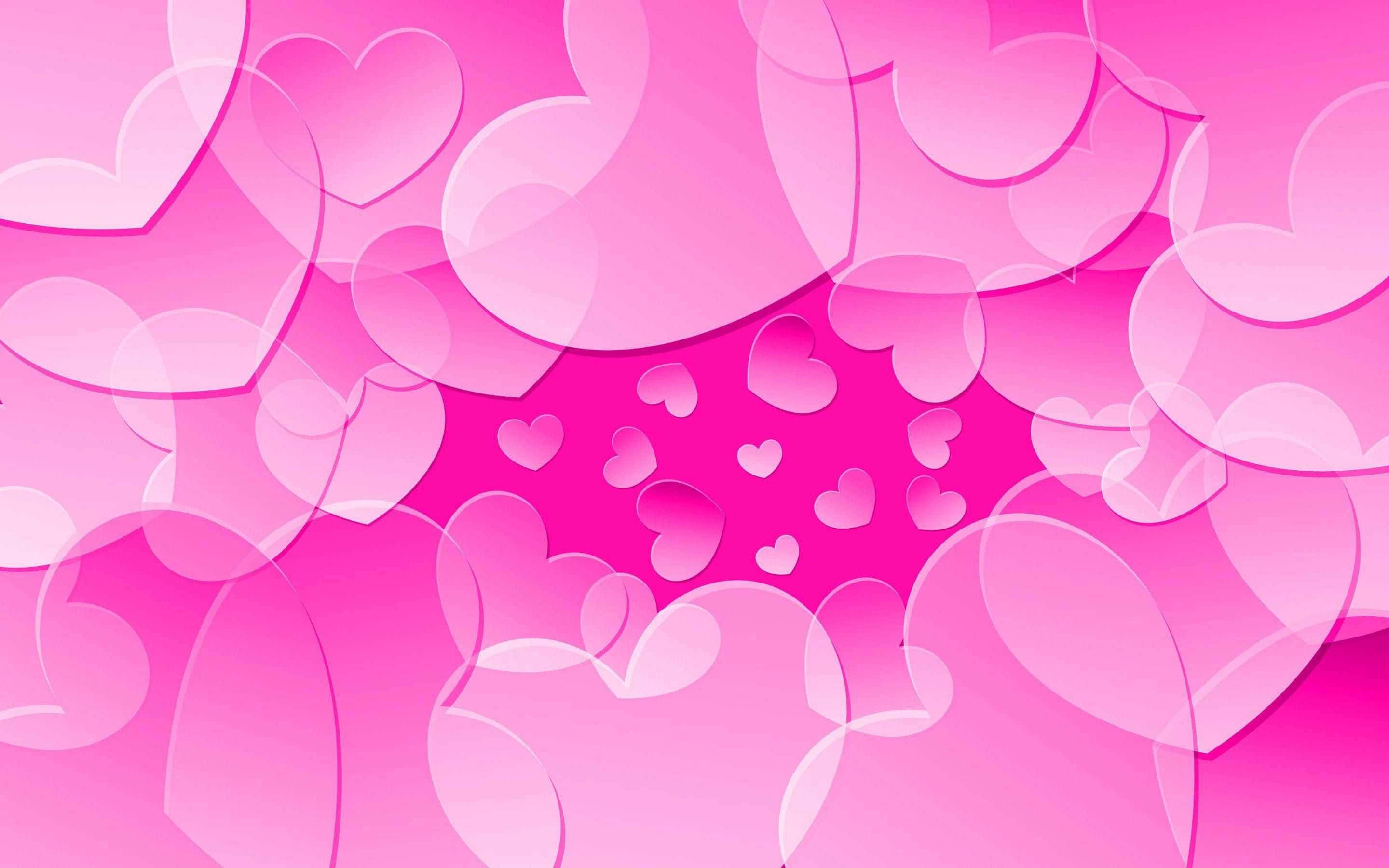 Glitter Pink Hearts, vibrant pink gradient, translucent heart shapes, 2K Desktop Wallpaper