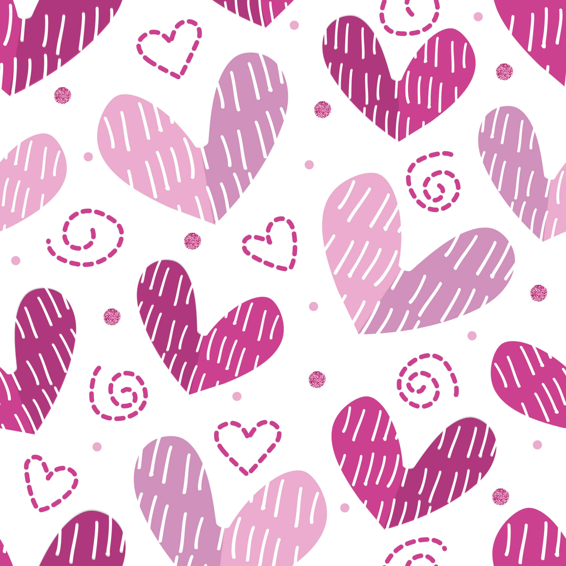 Glitter Pink Hearts, pink hearts, swirls, Full HD Desktop Wallpaper