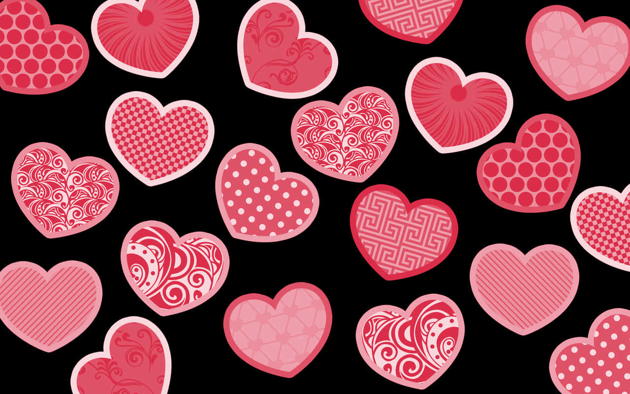 glitter pink hearts, pink hearts, vibrant pattern, HD Desktop Wallpaper