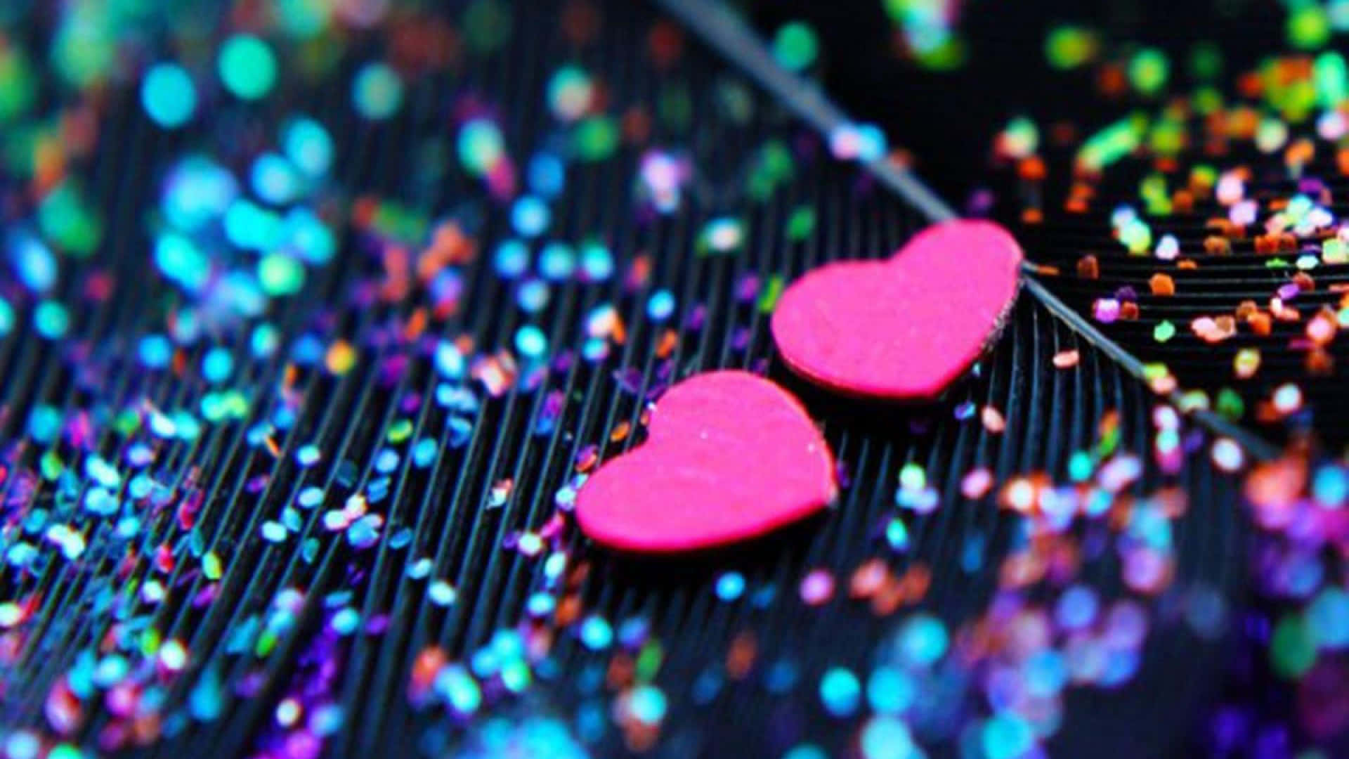 Glitter Pink Hearts, bright pink hearts, dark feather, Full HD Desktop Wallpaper