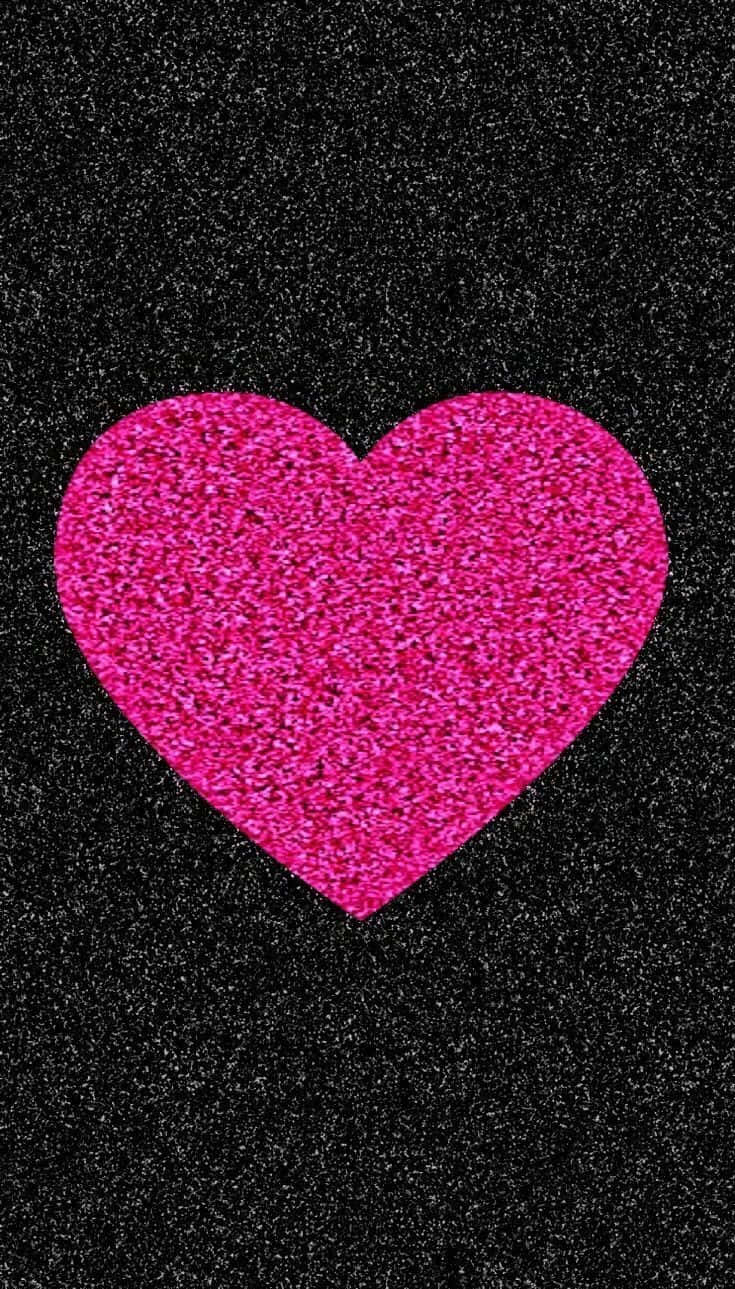 Glitter Pink Hearts, vibrant pink glitter heart, shiny black, HD Phone Wallpaper