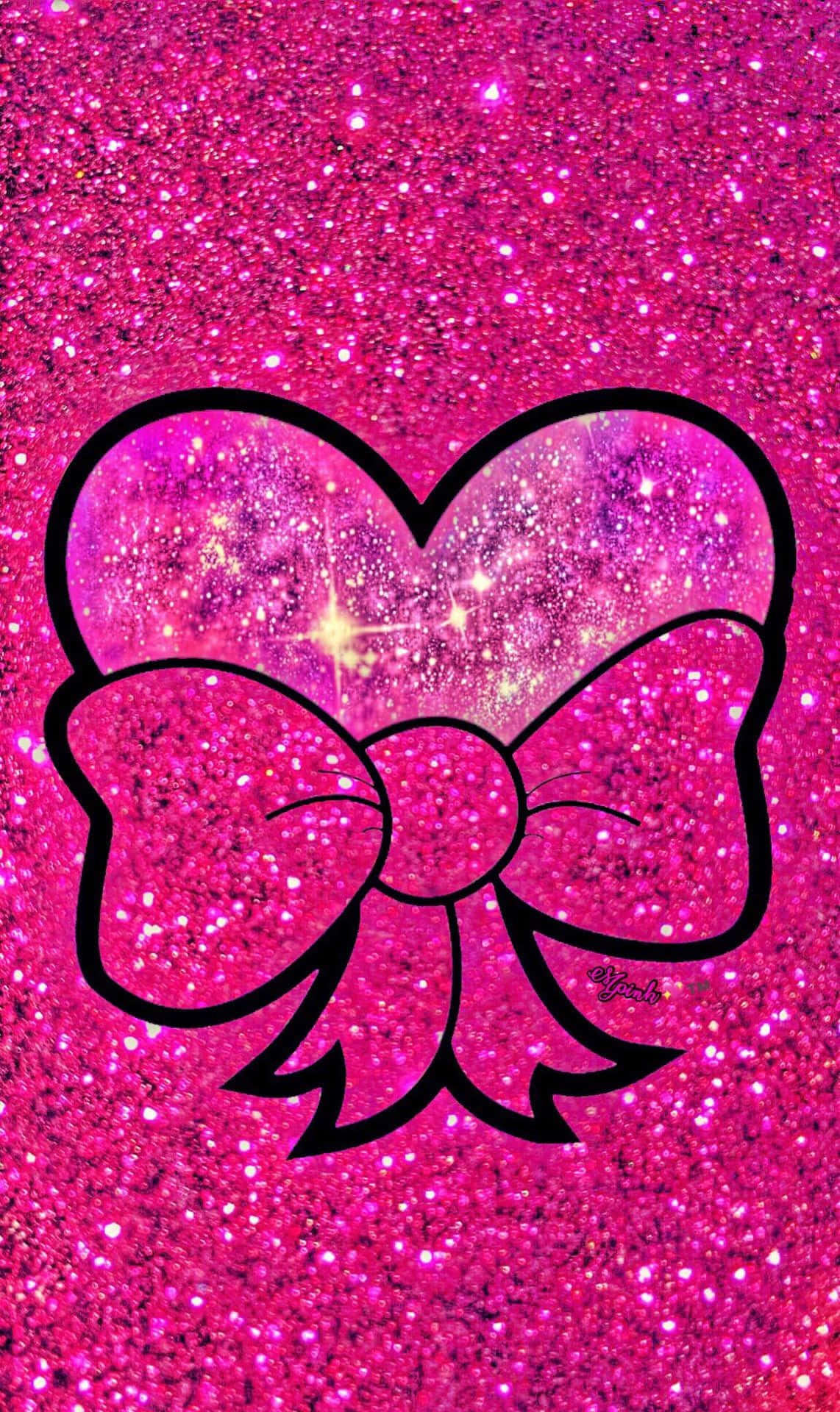 glitter pink hearts, black-outlined bow, glittery galaxy core, Full HD Phone Wallpaper