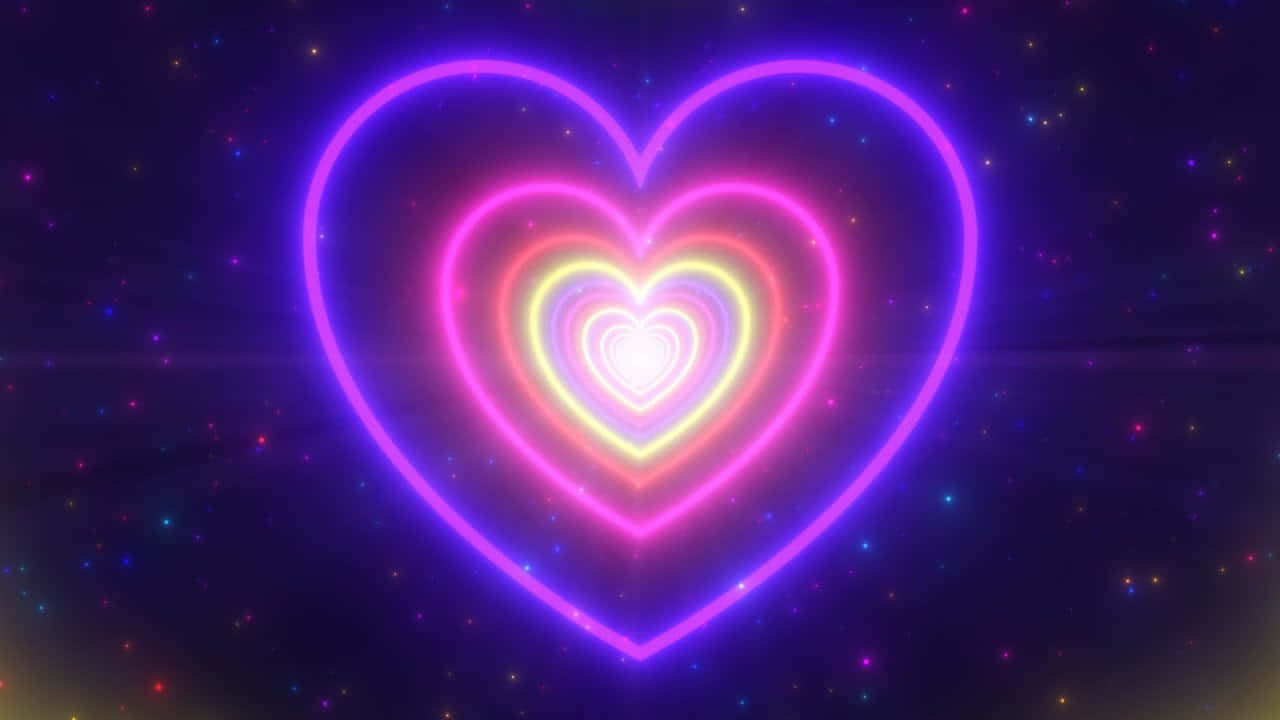 glitter pink hearts, neon heart, rainbow outlines, HD Desktop Wallpaper