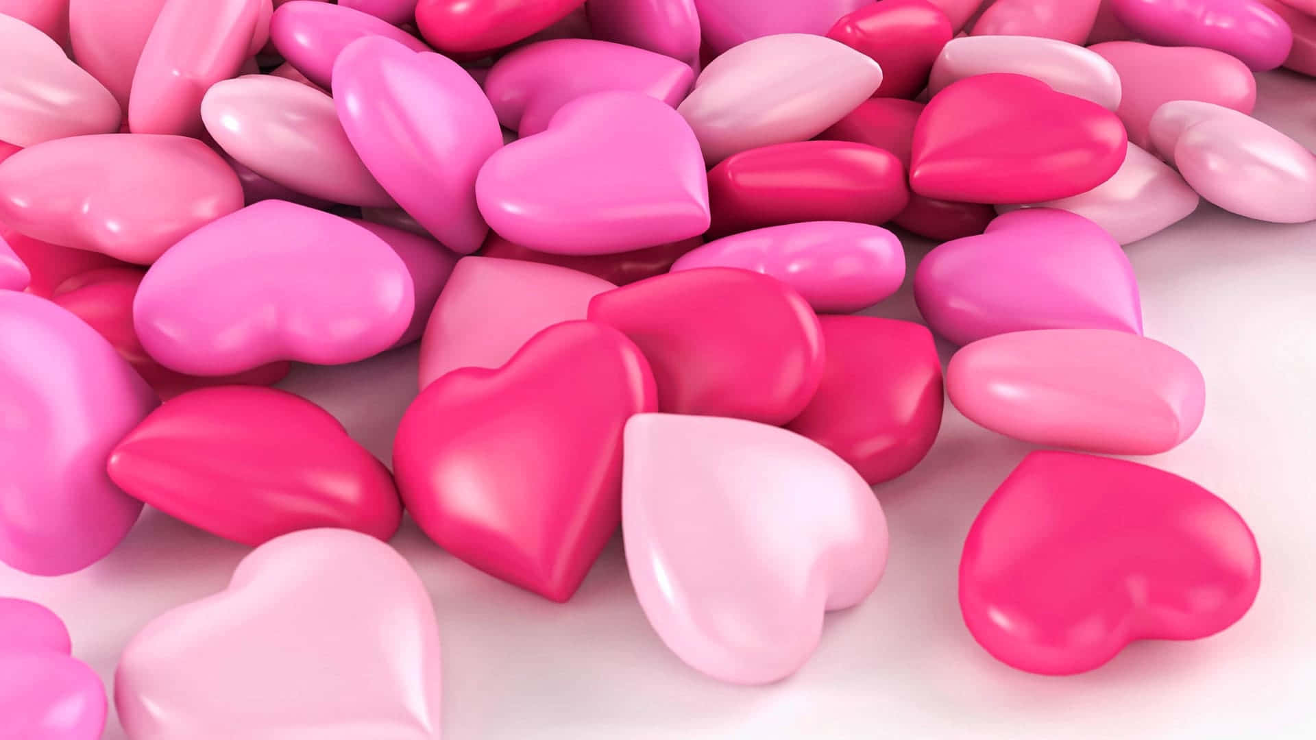 glitter pink hearts, pink heart-shaped candies, glossy pink, Full HD Desktop Wallpaper