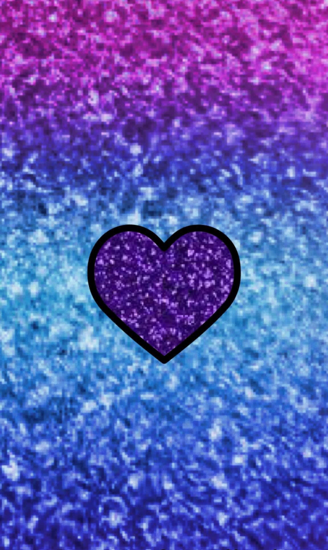 glitter pink hearts, purple heart, magenta to deep blue gradient background, Full HD Phone Wallpaper